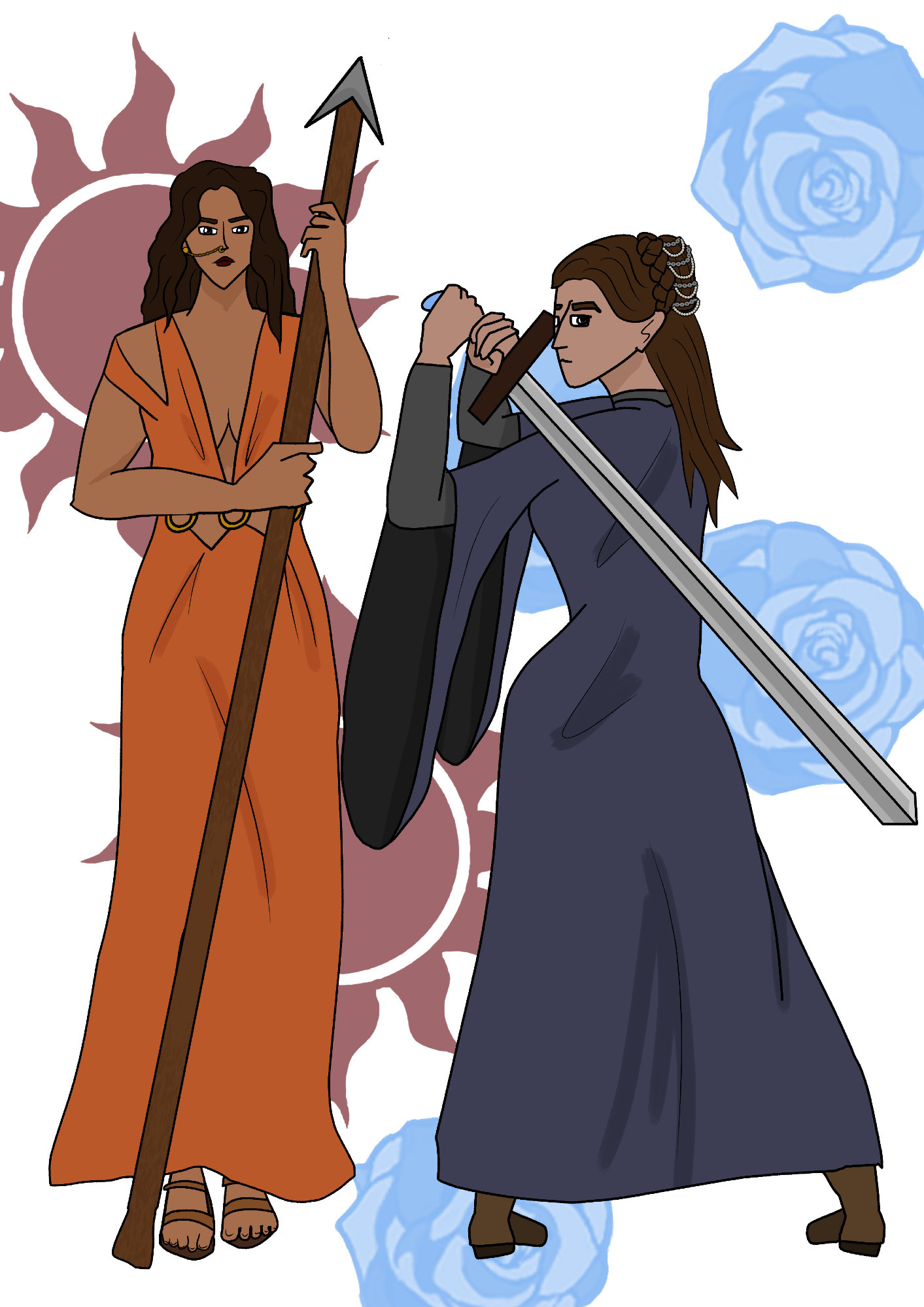 Elia Martell and Lyanna Stark, they are both holding weapons