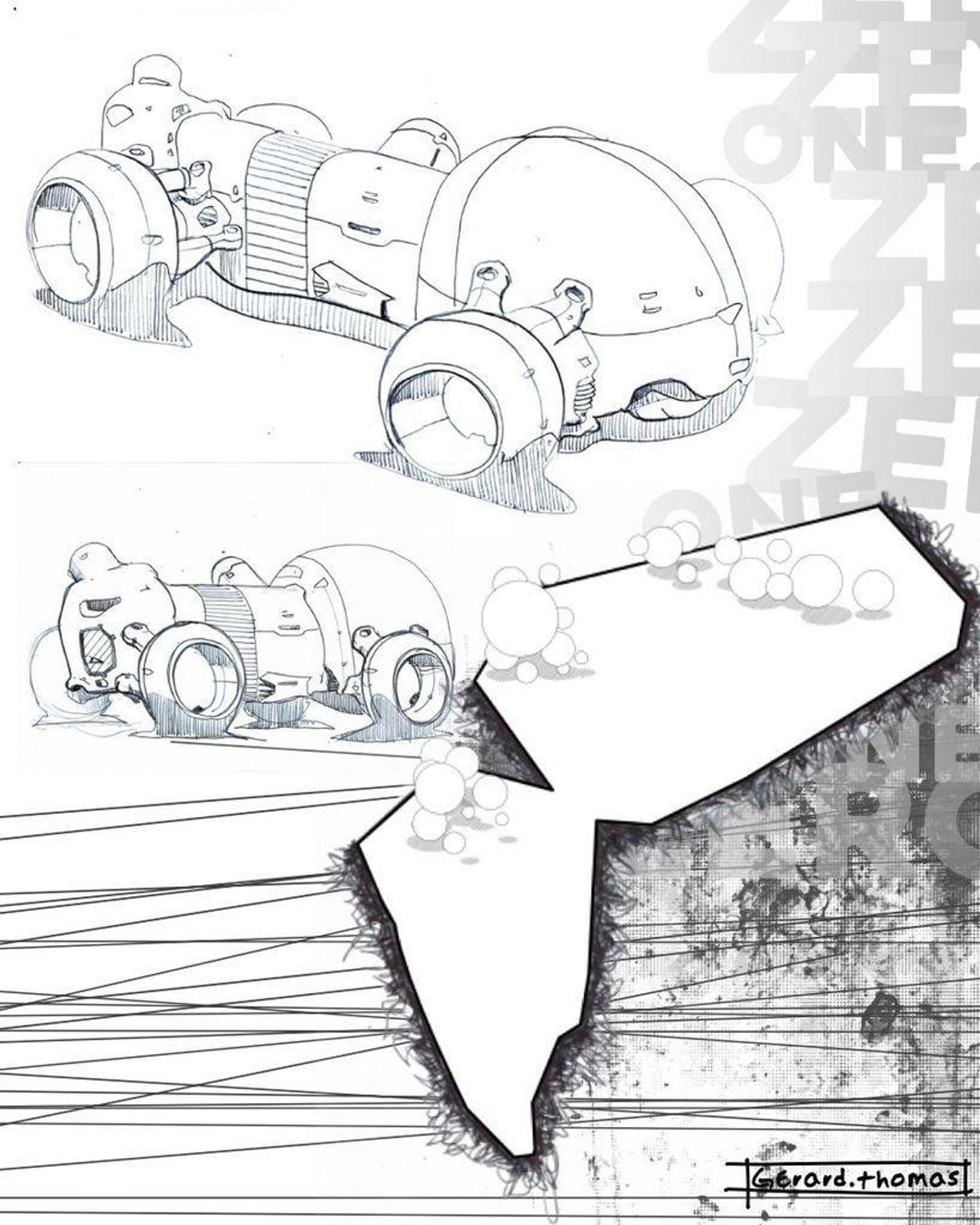 Image of a composition of scanned sketches combined with vector art.