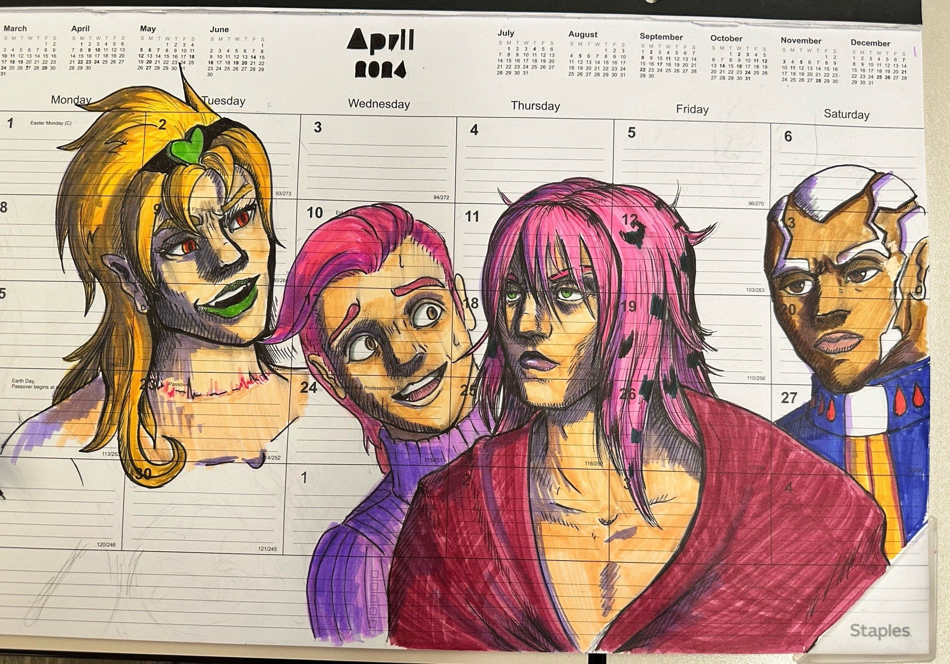 Jojos Bizarre Adventure Marker drawing of Dio, Doppio, Diavolo, and Pucci