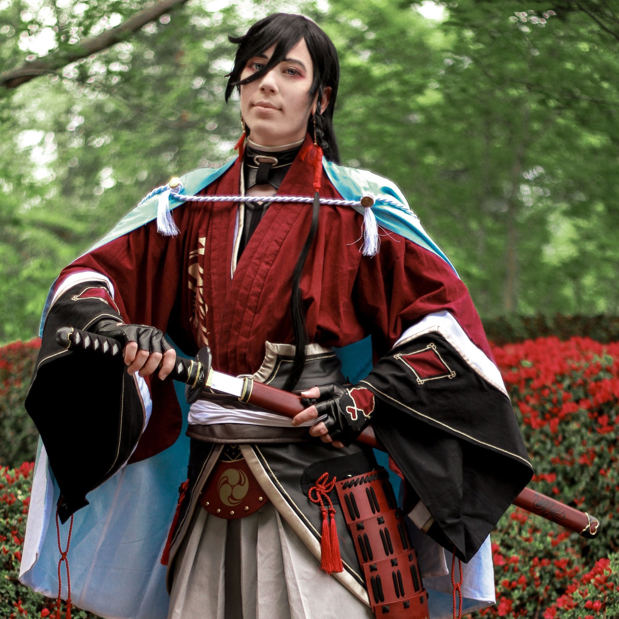 me wearing a selfmade Izuminokami Kanesada cosplay from the game Touken Ranbu