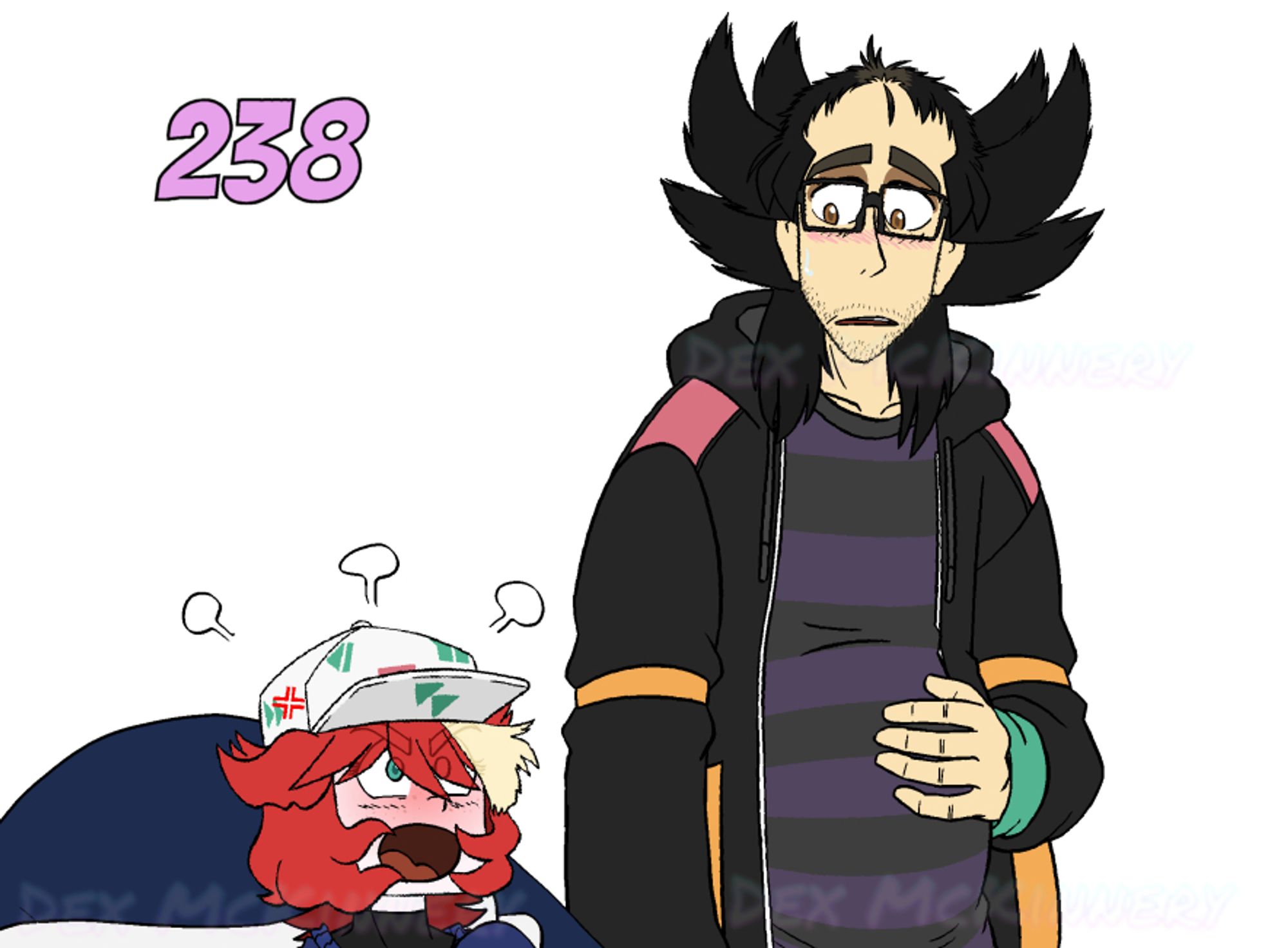 Preview image of chapter 238 of Pokémon fan comic/webcomic, DGiacomo, featuring a ranting Mela and stunned Giacomo