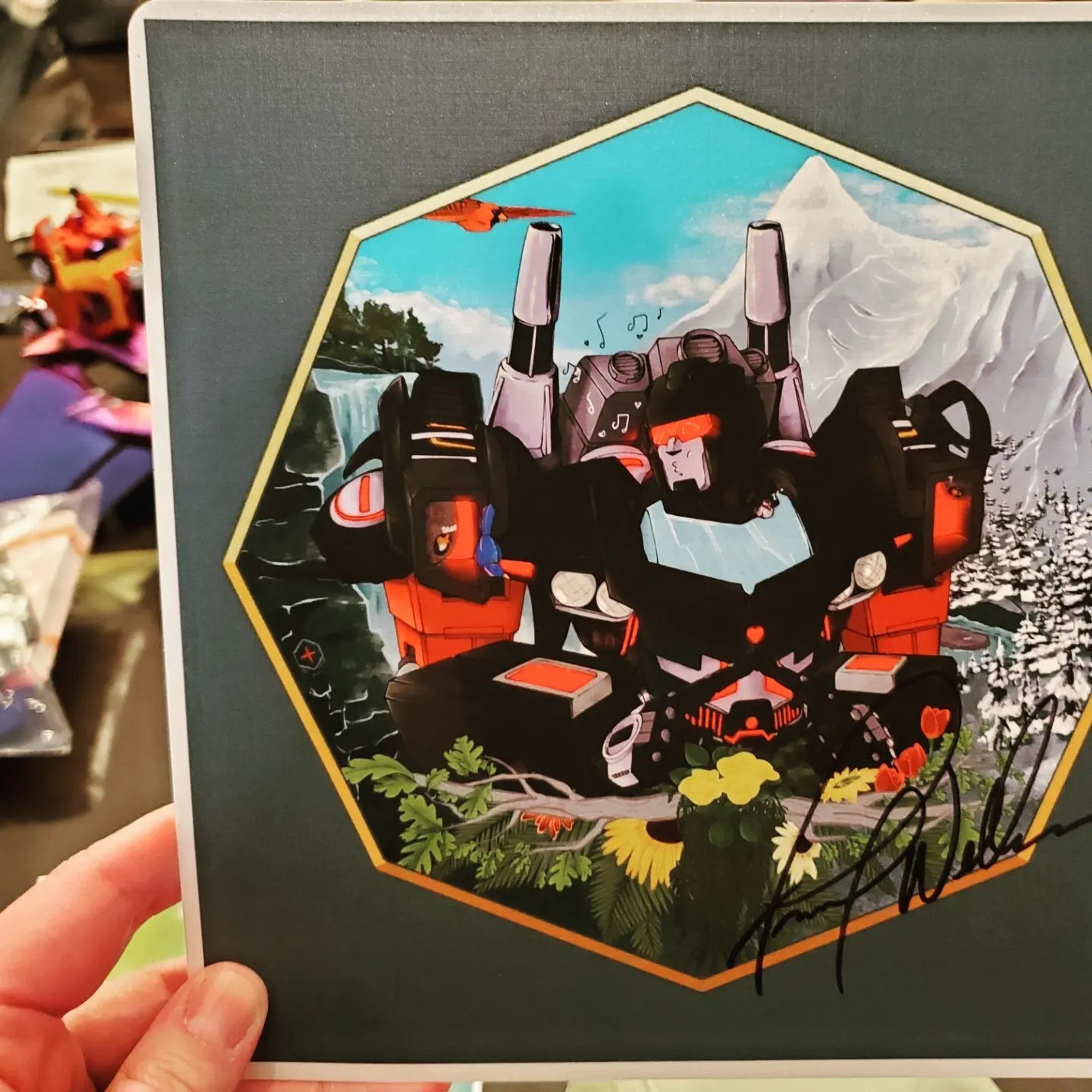 An artistic print of Trailbreaker signed by Frank Welker.