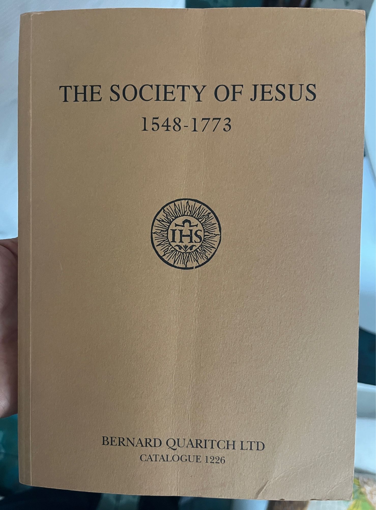 Front cover. “The Society of Jesus 1548-1773’’. Brown card.