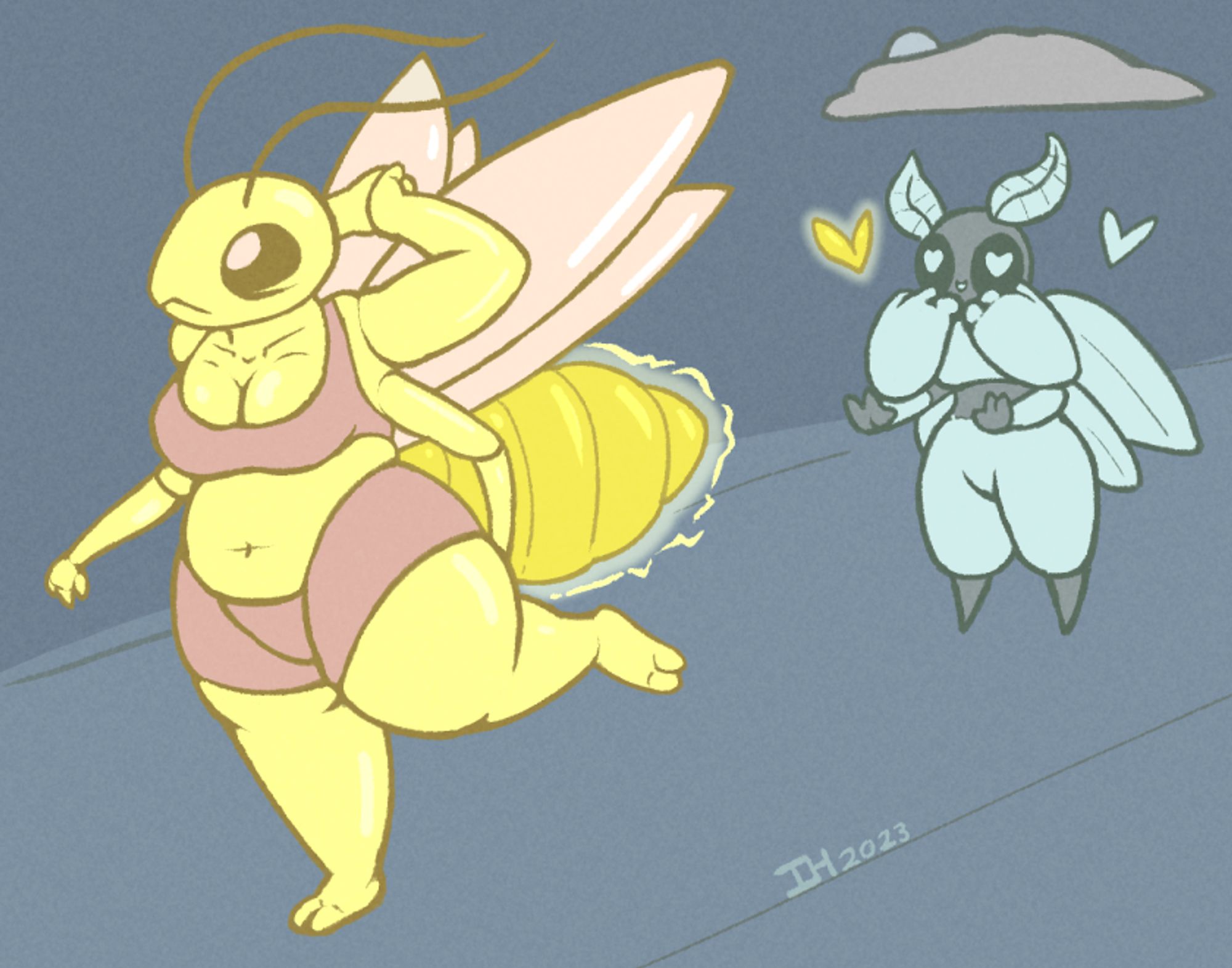 Anthro Firefly jogging by an anthro Moth