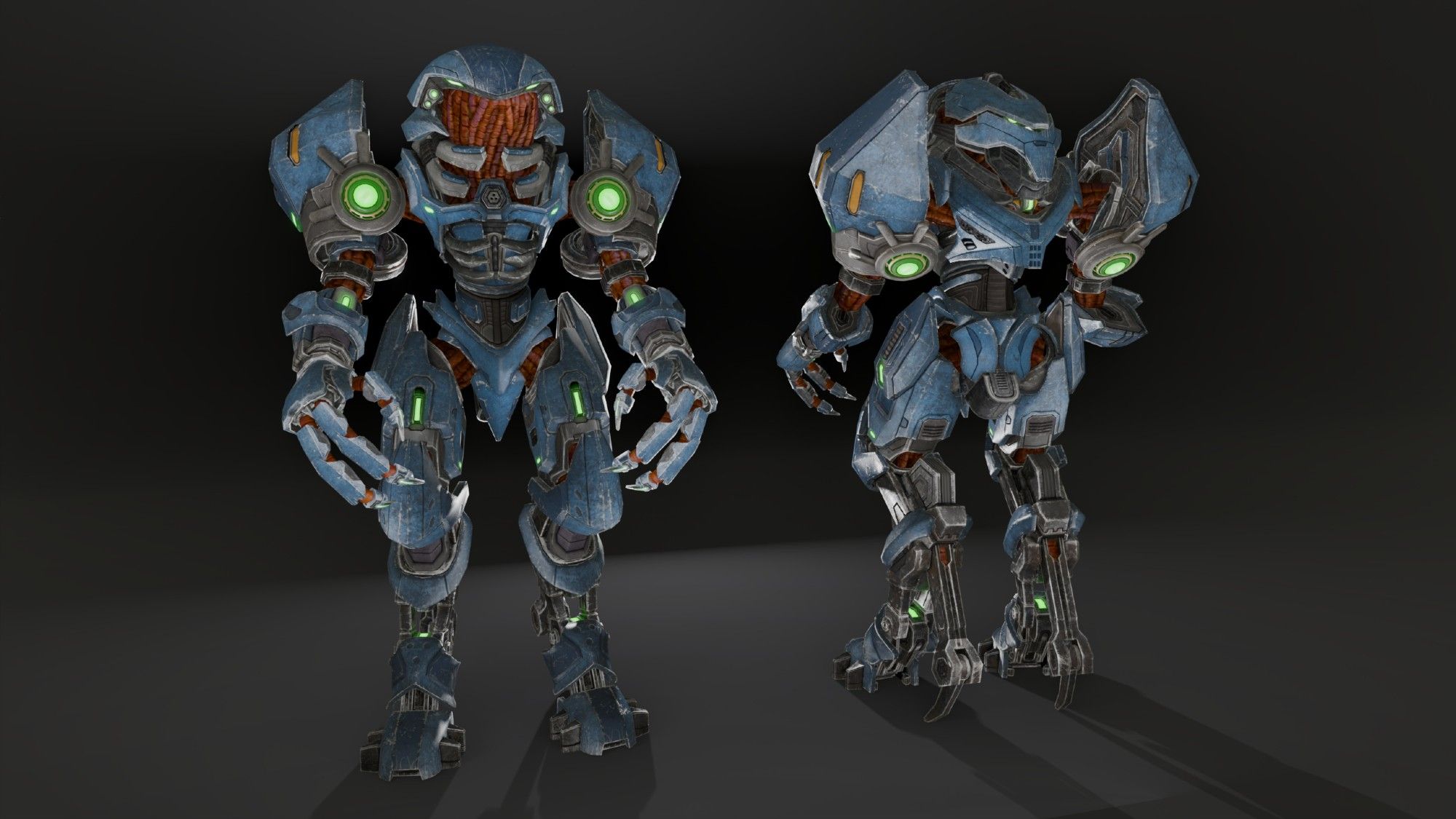 front and back of a fan made slugman. worms make up the body of a sleek and heavily armored covenant creature.