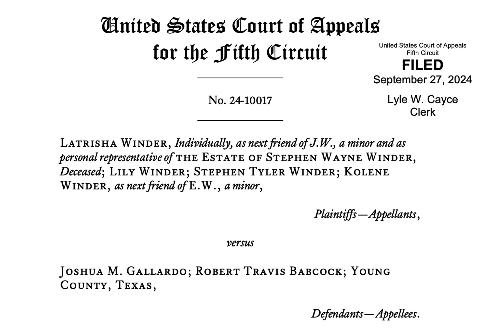 Fifth Circuit case caption