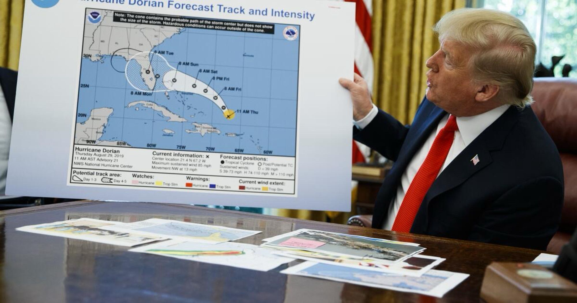 Donald Trump’s infamous sharpie addition to the path of a hurricane he said would strike Alabama, but only reached Mississippi.