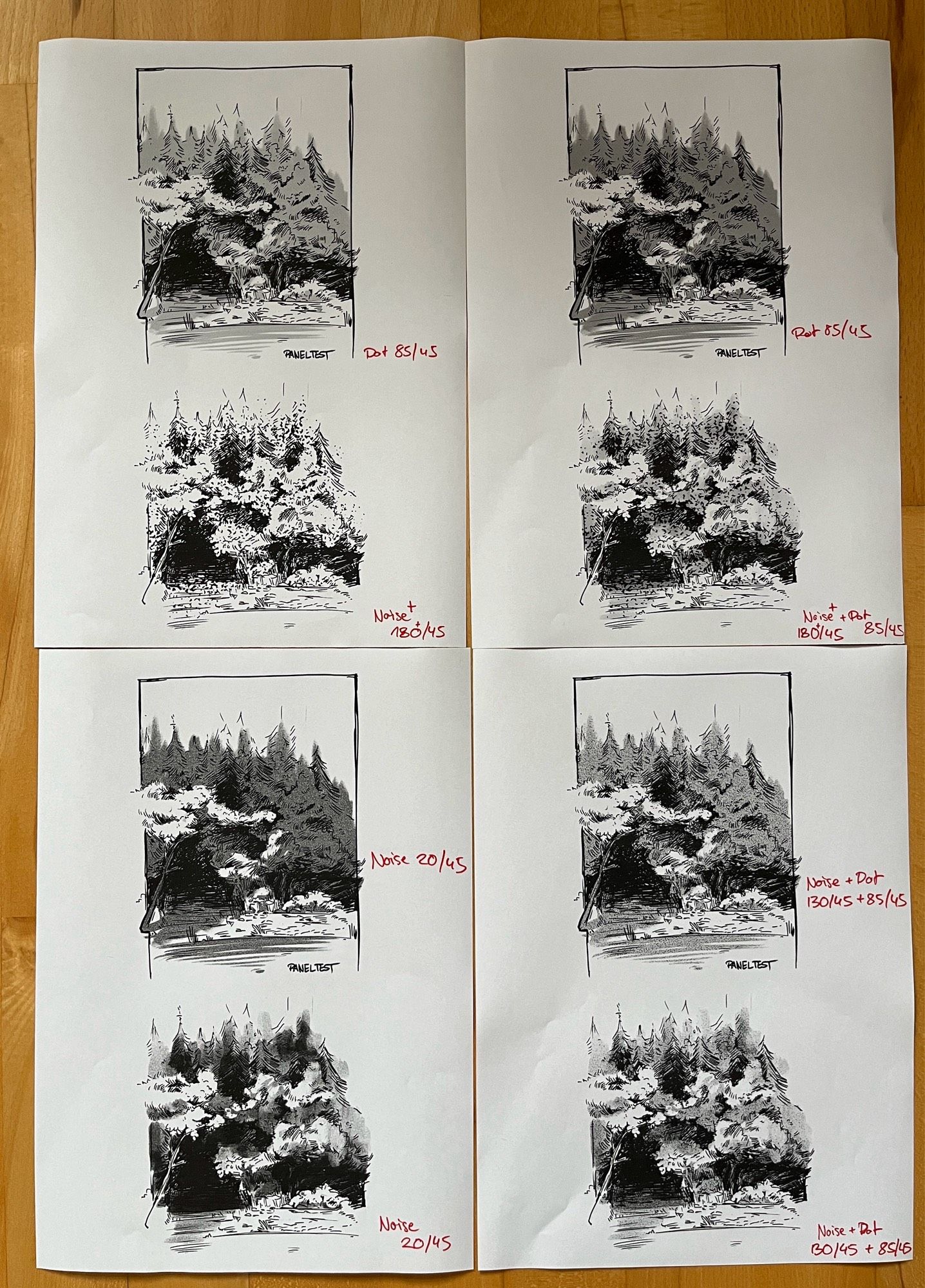 8 comic panels with different screen tones for testing