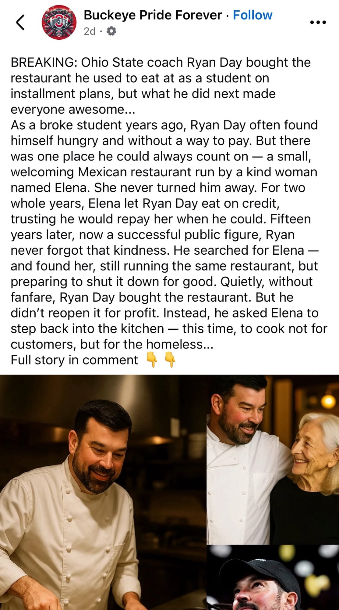 Facebook AI slop about Ryan Day at a restaurant