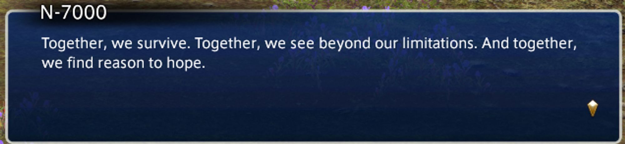 A blue textbox that reads: "Together, we survive, Together we see beyond our limitations. And together, we find reason to hope."