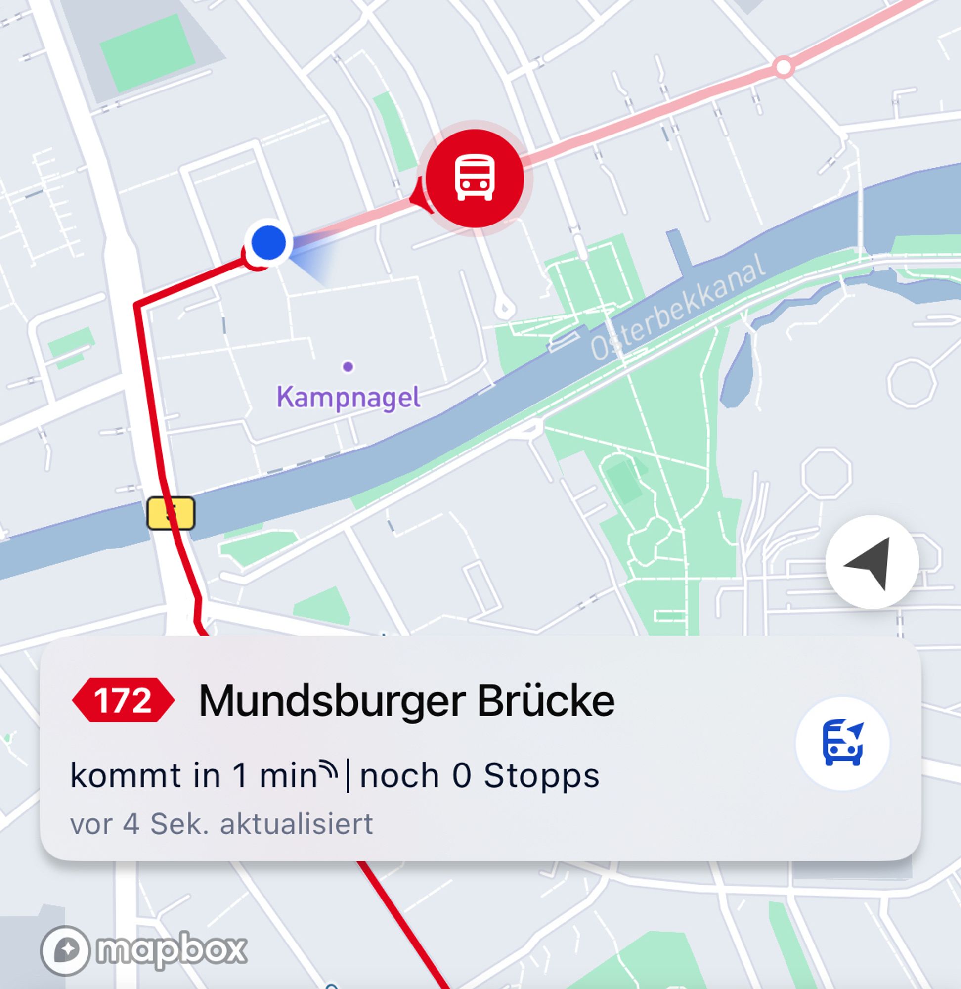 Karte, die die Position des Bus 172 in Hamburg-Winterhude anzeigt