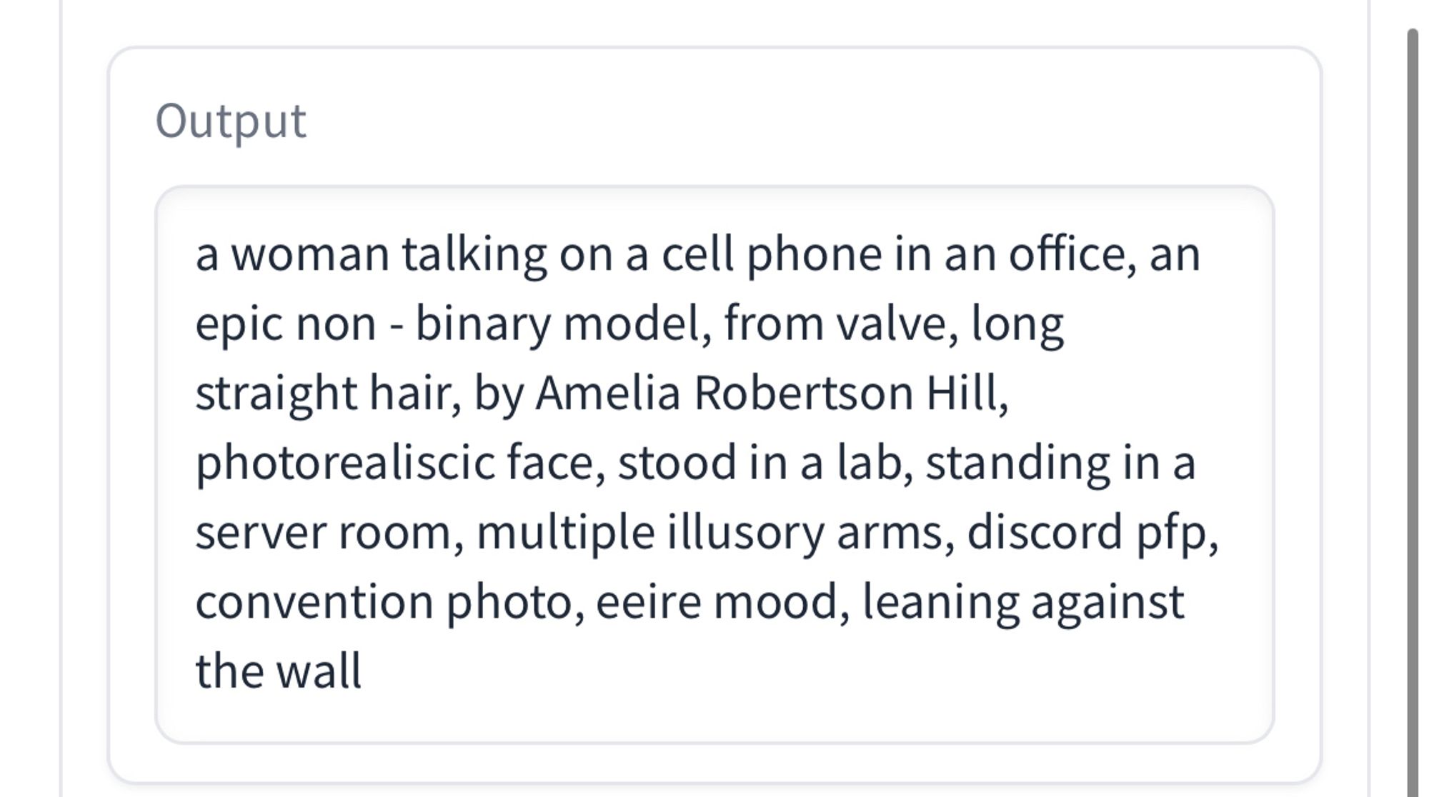 a woman talking on a cell phone in an office, an epic non - binary model, from valve, long straight hair, by Amelia Robertson Hill, photorealiscic face, stood in a lab, standing in a server room, multiple illusory arms, discord pfp, convention photo, eeire mood, leaning against the wall