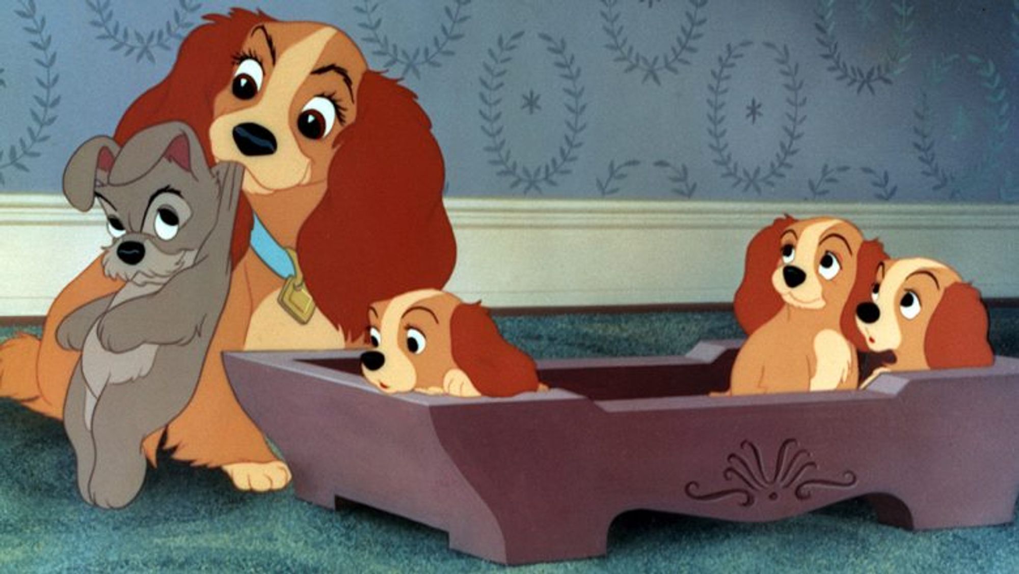 Lady from Lady and the Tramp with her puppies.