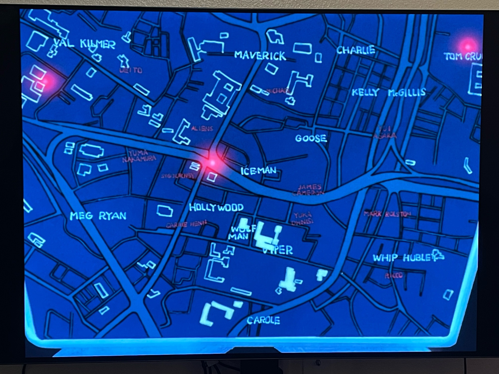 Top Gun names used to mark places on a map on a screen in BGC episode 3. 