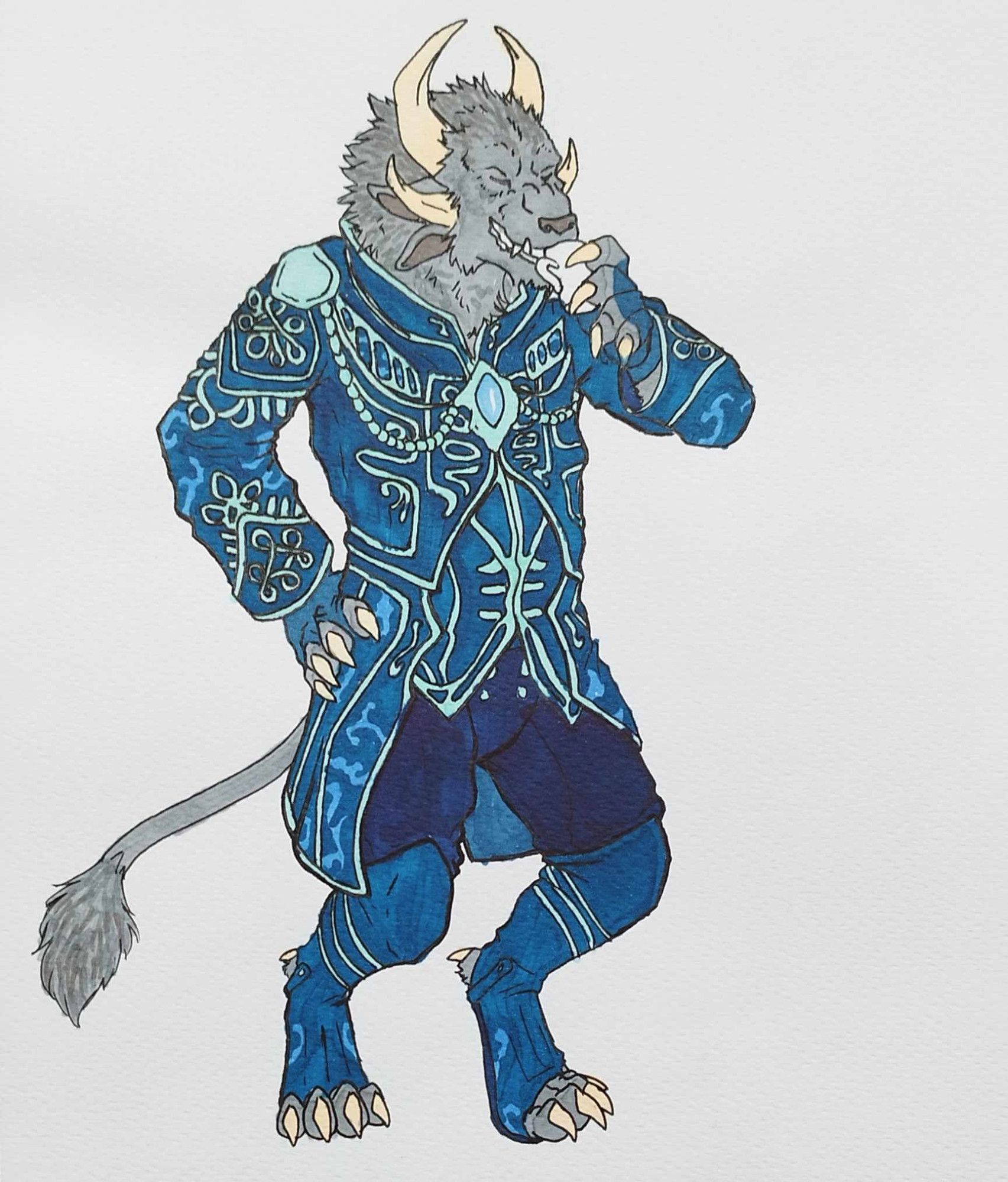 a dapper charr drinking tea