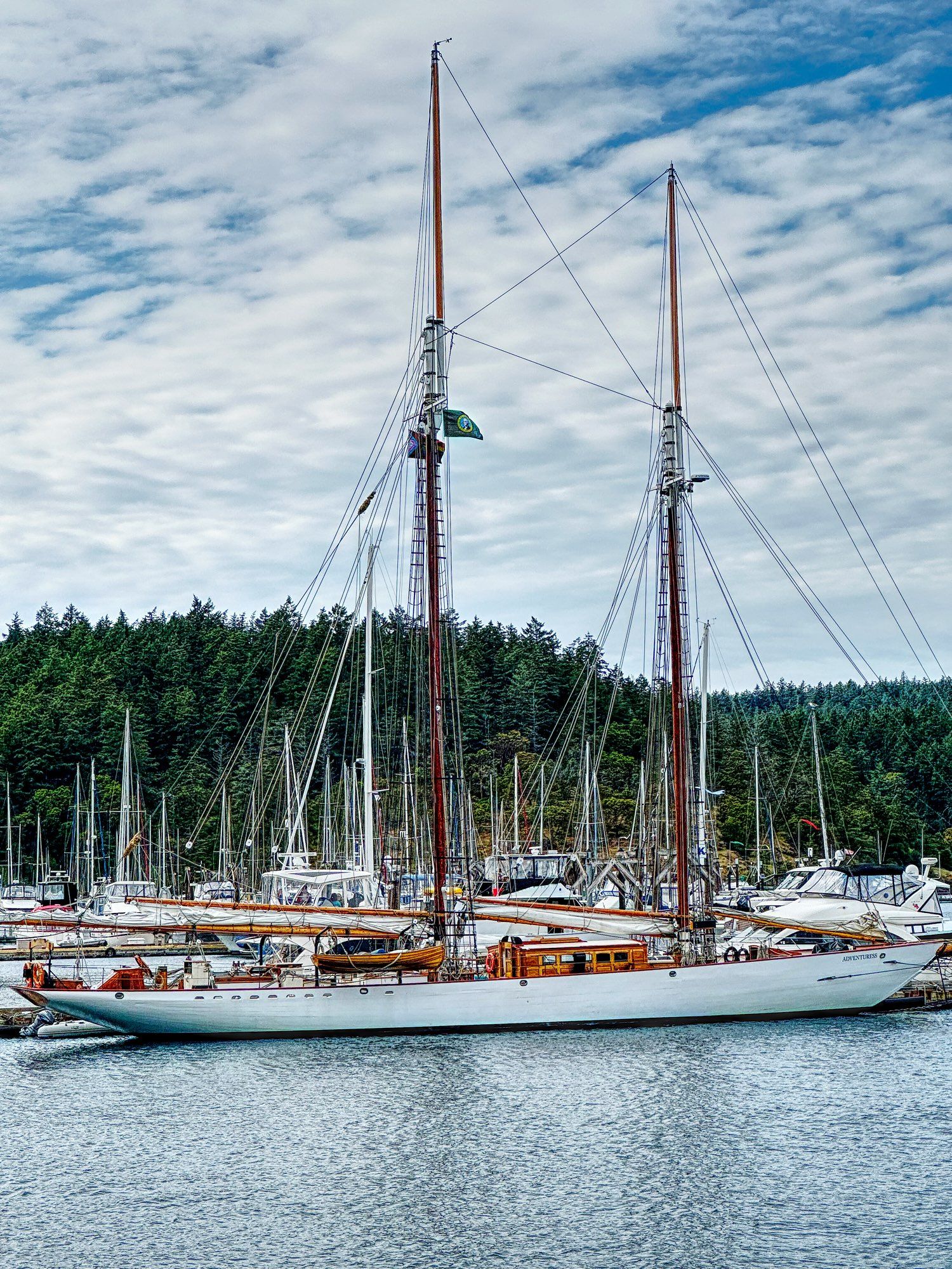 A wooden Sailing boat outside San Juan Islands.