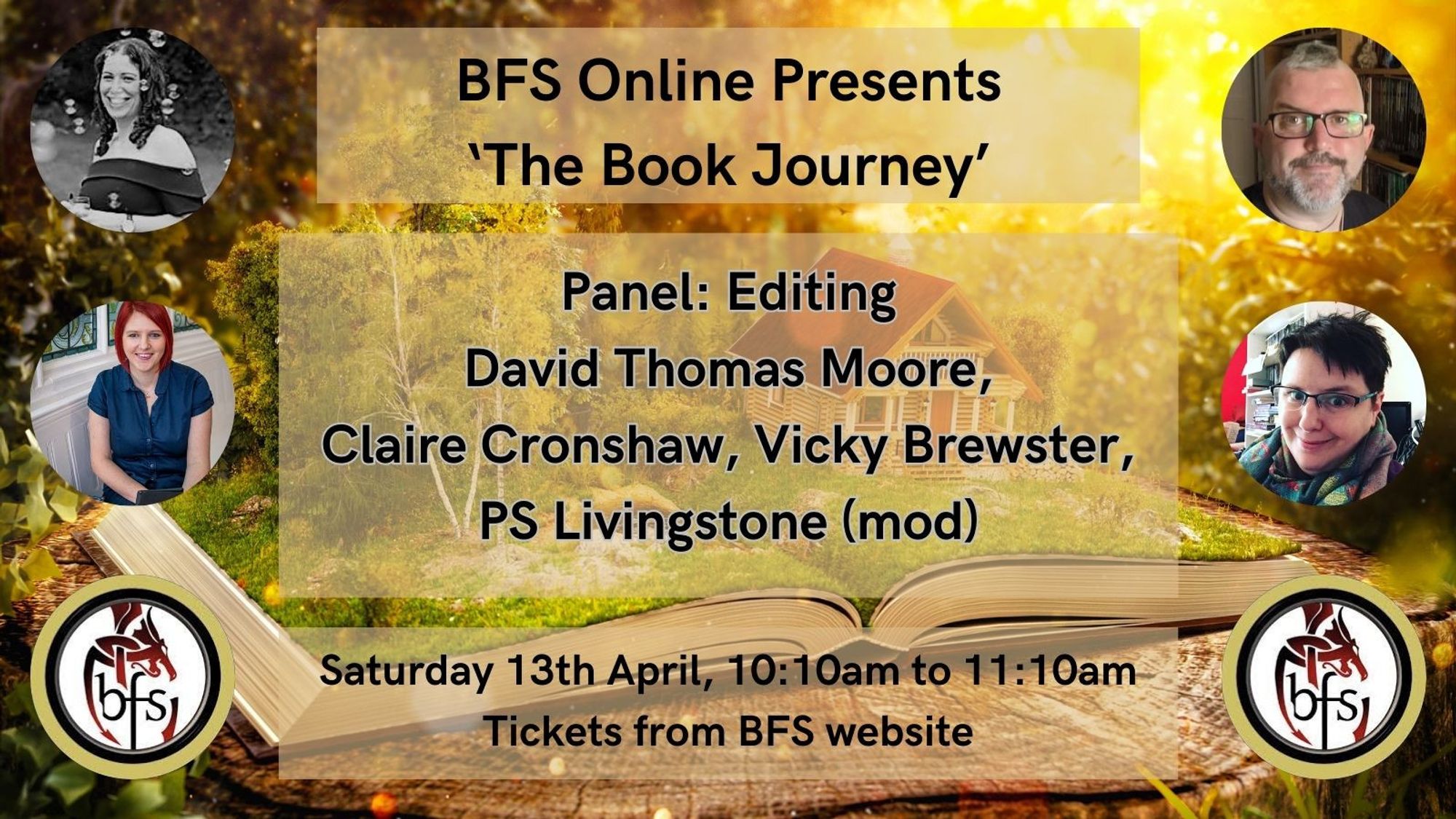 Poster for The Book Journey British Fantasy Society Panel Sat 13th April from 10 a.m.