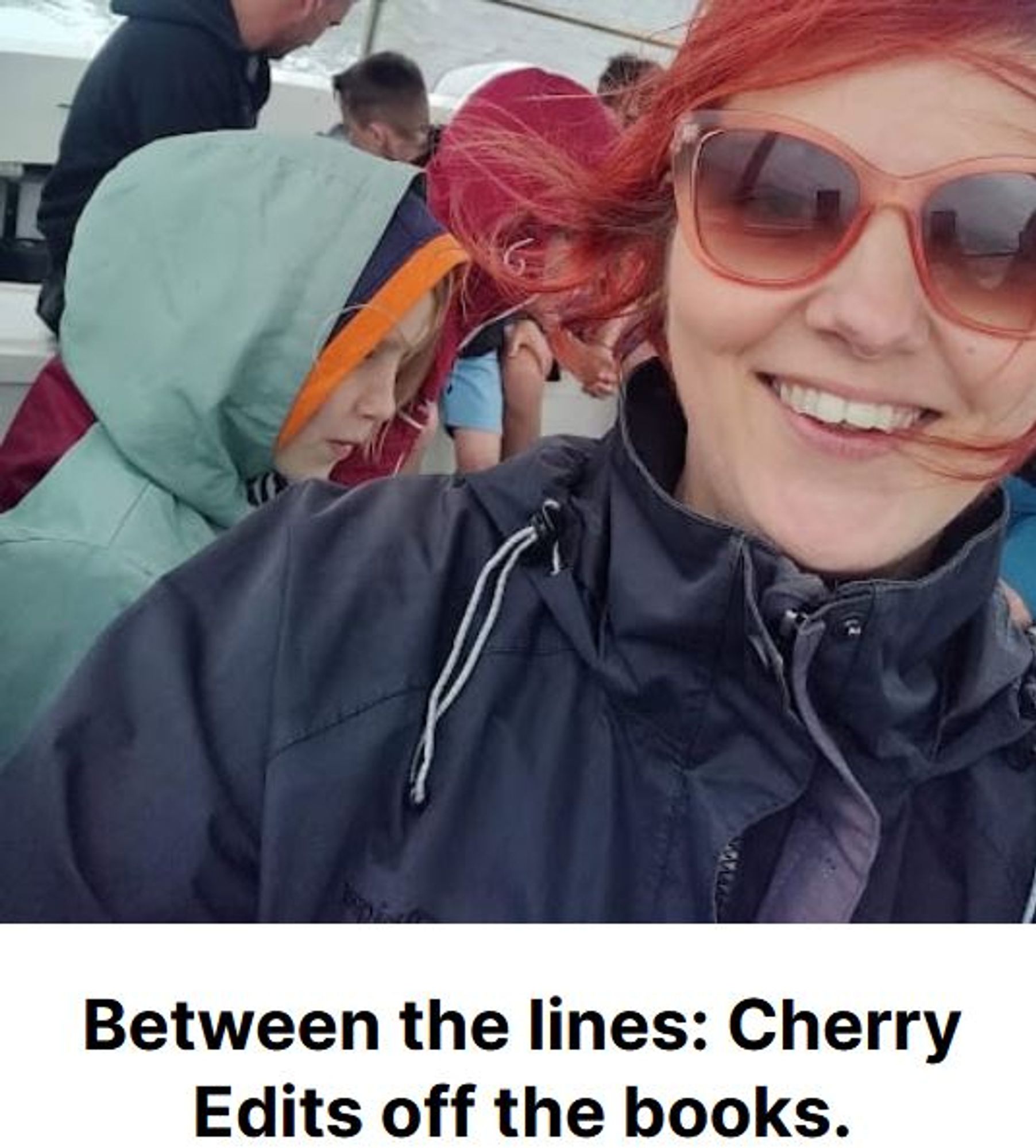 Picture of Claire Cronshaw of Cherry Edits on a boat. Caption: Between the lines: Cherry Edits off the books.