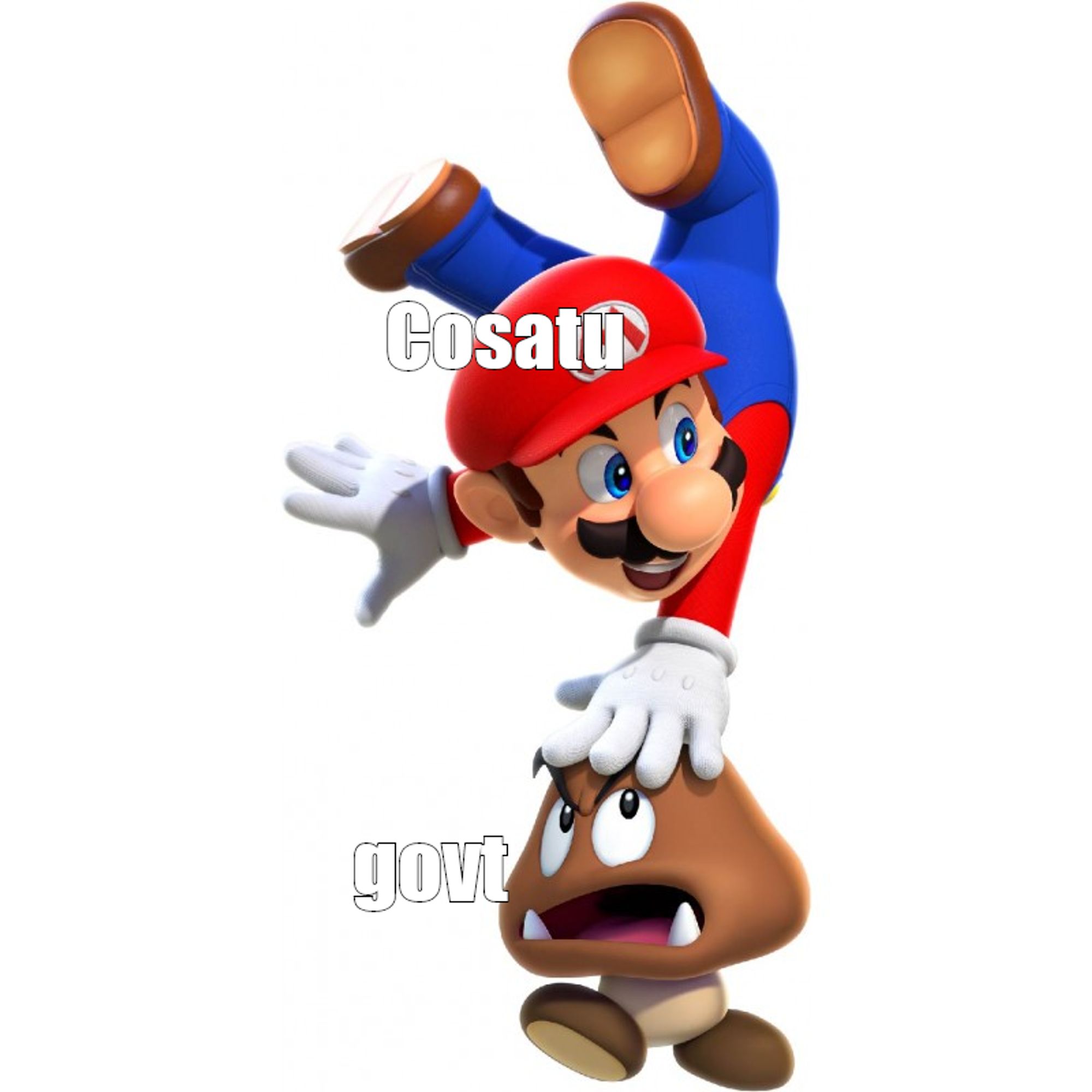 3D Mario doing a handstand on a mushroom.
 The slammer is labeled with Cosatu and the person or thing being slammed is labeled govt.

 image source: https://stickers-muraux-enfant.fr/12853-thickbox_default/stickers-mario-goomba-super-mario-.jpg