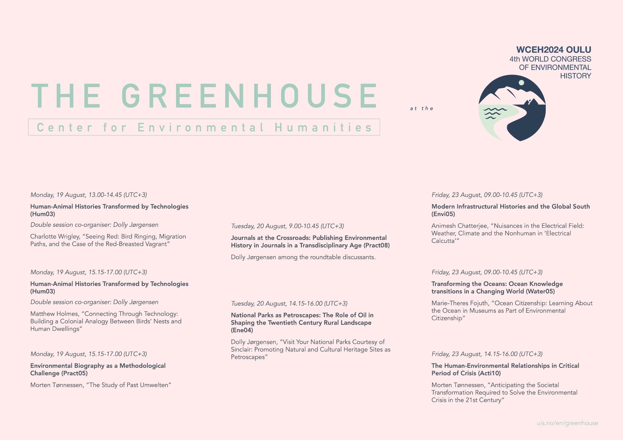 Poster with overview of Greenhouse presence at WCEH2024.