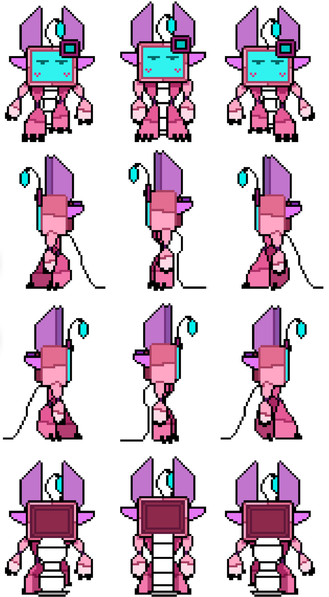 sprite sheet of a cat looking robot