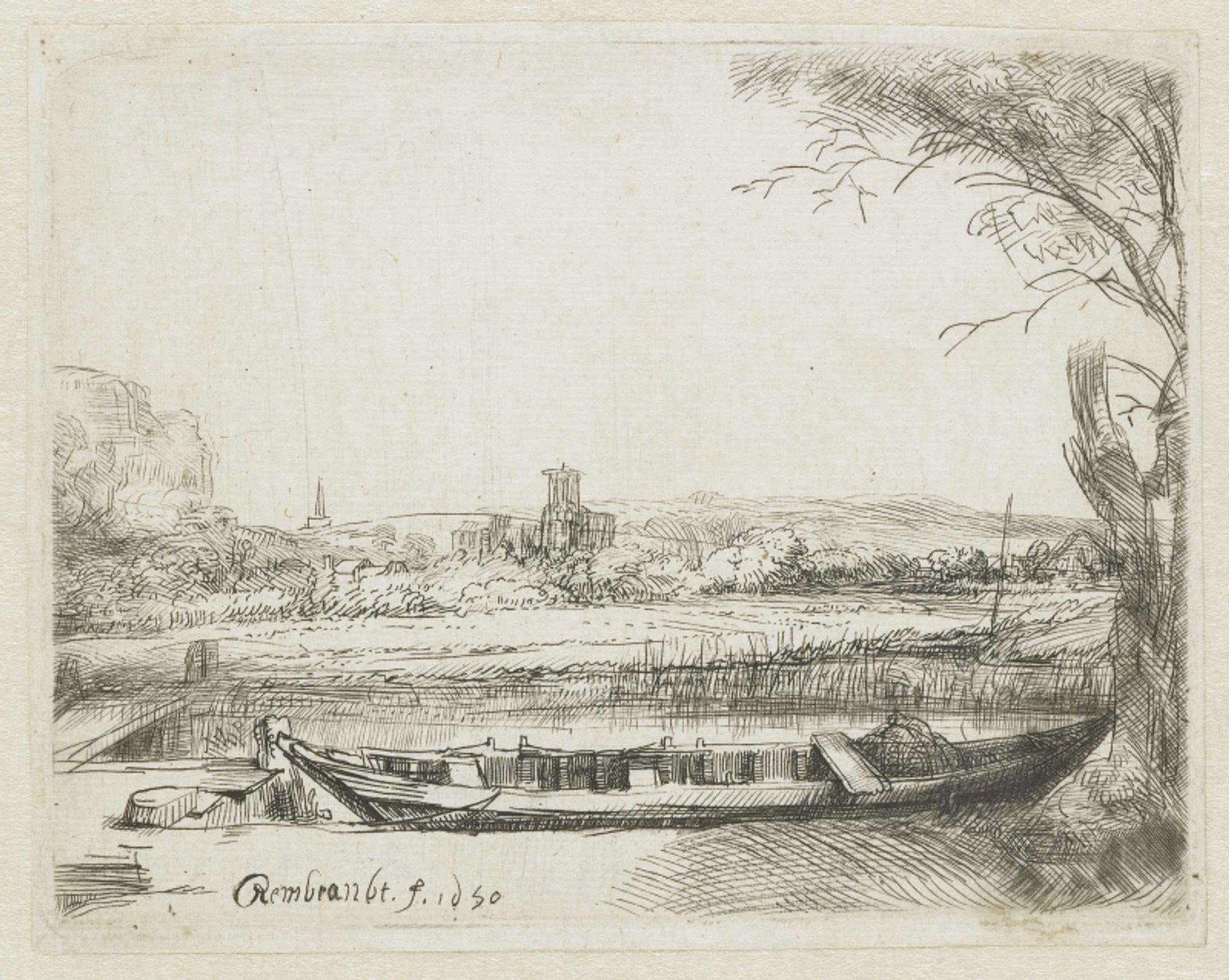 Canal with a large boat and a bridge ('Het schuytje op de voorgrond')