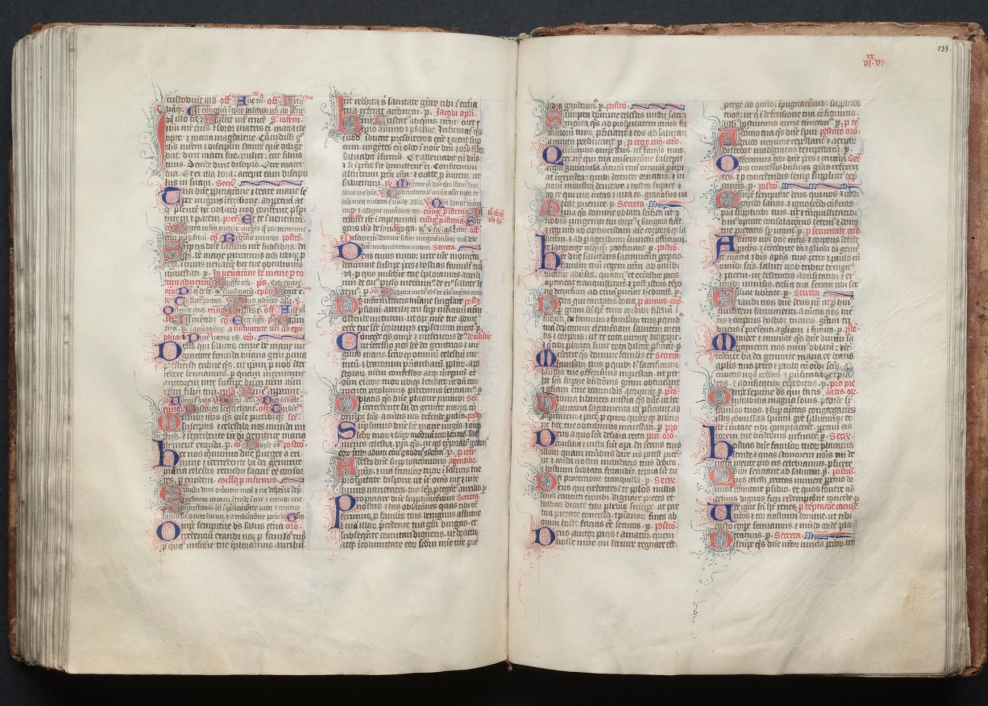 This elegant Latin manuscript is known today as The Gotha Missal after its eighteenth-century owners, the German Dukes of Gotha. The volume was originally copied and illuminated in Paris around 1375 -- a commission of the Valois king, Charles V "the Wise" (1364-1380), one of the great bibliophiles of the fifteenth century and brother of Dukes Philip the Bold of Burgundy and Jean de Berry. Manuscript missals were not intended for the lay user, but rather for the use of the celebrant at Mass. The present volume was therefore meant to be used by the king's private chaplain and was probably housed in Charles's private chapel, possibly in his principle residence, the Palace of the Louvre (demolished in the sixteenth century). The main decorative body of the missal consists of two full-page miniatures comprising the Canon of the Mass and twenty-three small miniatures. The style and high quality of the decoration points to its inclusion withing a select group of manuscripts accepted today as from the hand of Jean Bondol. Bondol was active at the court of Charles V from 1368 until 1381 where he headed the court workshop and also served as the king's valet de chambre. The blind-tooled leather binding dates to the fifteenth century.