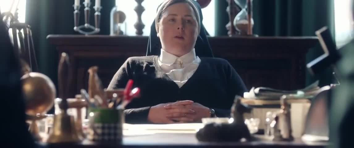 A still from Derry Girls in which Sister Michael responds to a character exposing her friends wrong doing by saying "Well, I think it’s safe to say we all just lost a bit of respect for you there, Clare.”