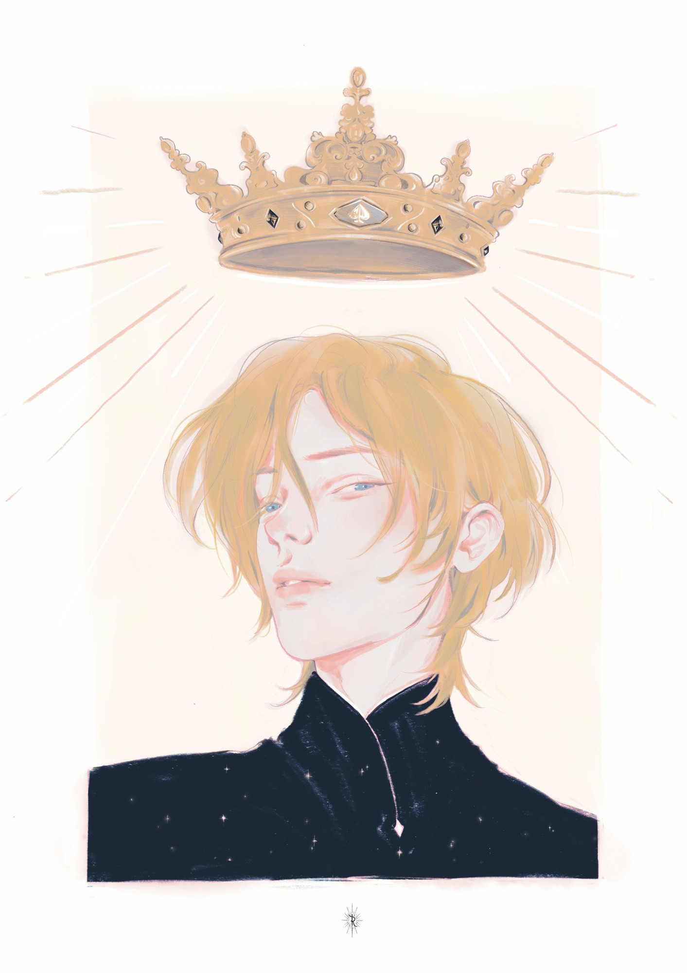 Portrait of the character Laurent from Captive Prince, a crown shining up his head