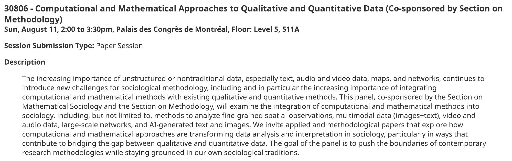 Sunday, August 11, 2:00 - 3:30pm, Palais des Congres de Montreal, Floor: Level 5, 511A