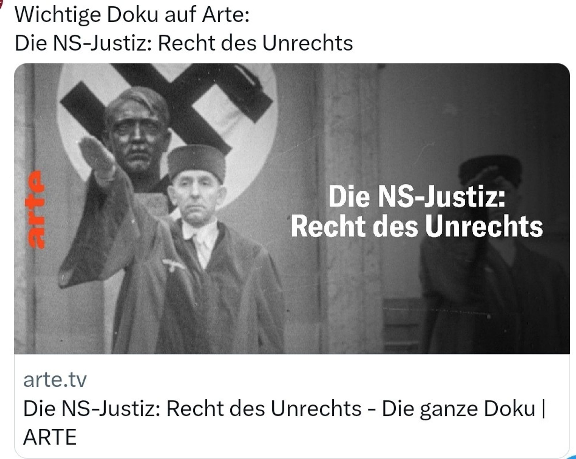 Arte Programmhinweis
Die NS-Justiz: Recht des Unrechts