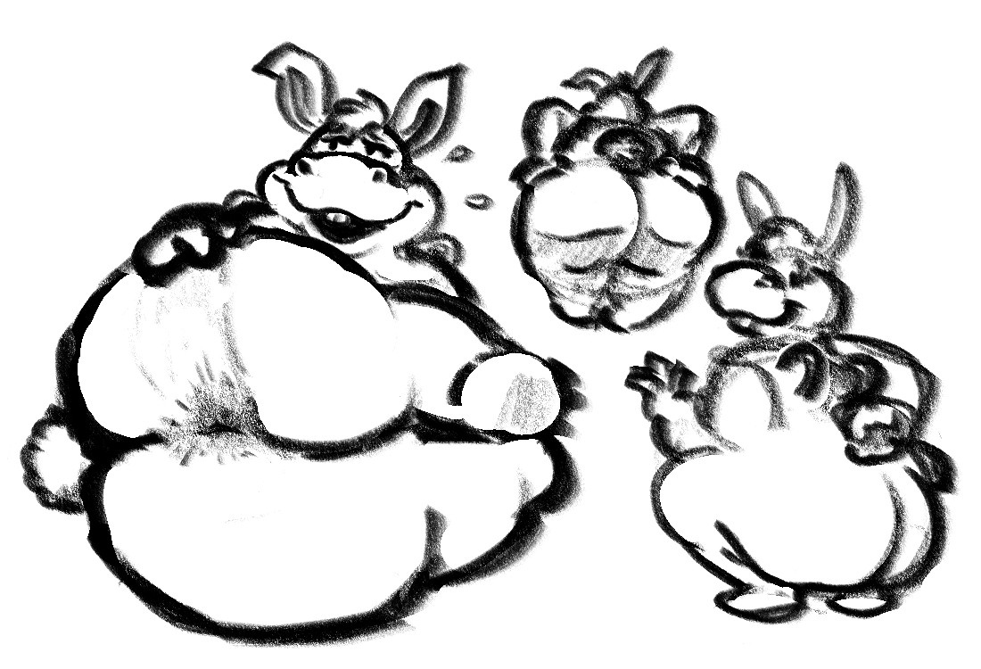 a sketch page of hoppos featuring the common theme of butts
the most prominent of which showcasing a spreading of the theme