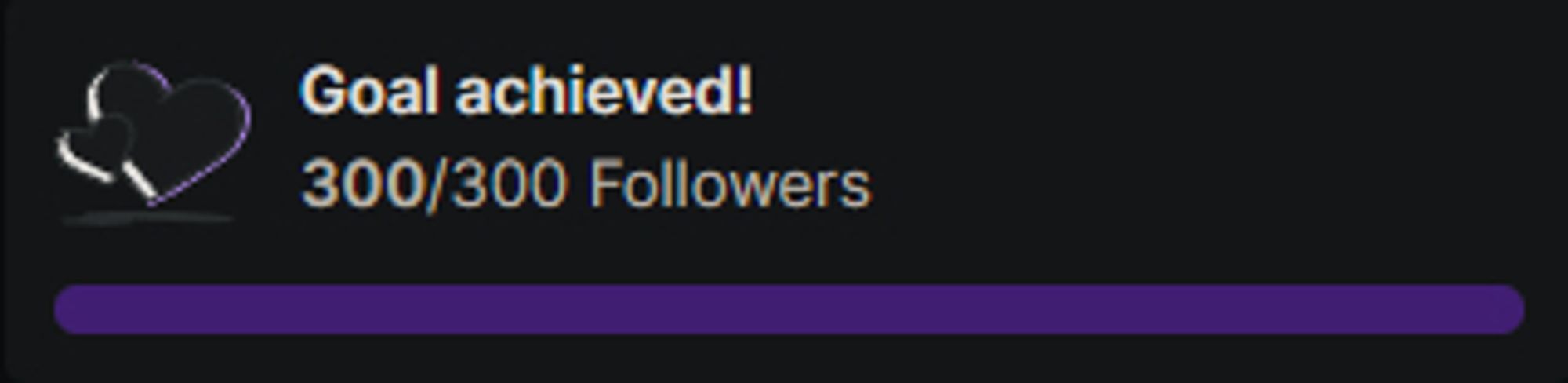 Goal achieved! 300/300 Followers (Progress bar, screenshot from Twitch)