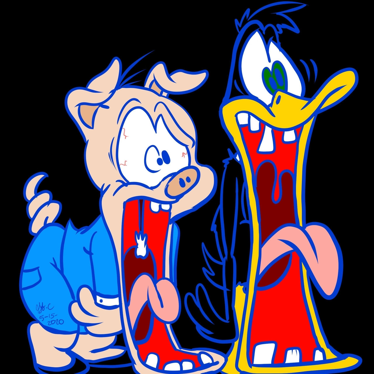 2020 art. Porky and Daffy are shocked as shocked can be.