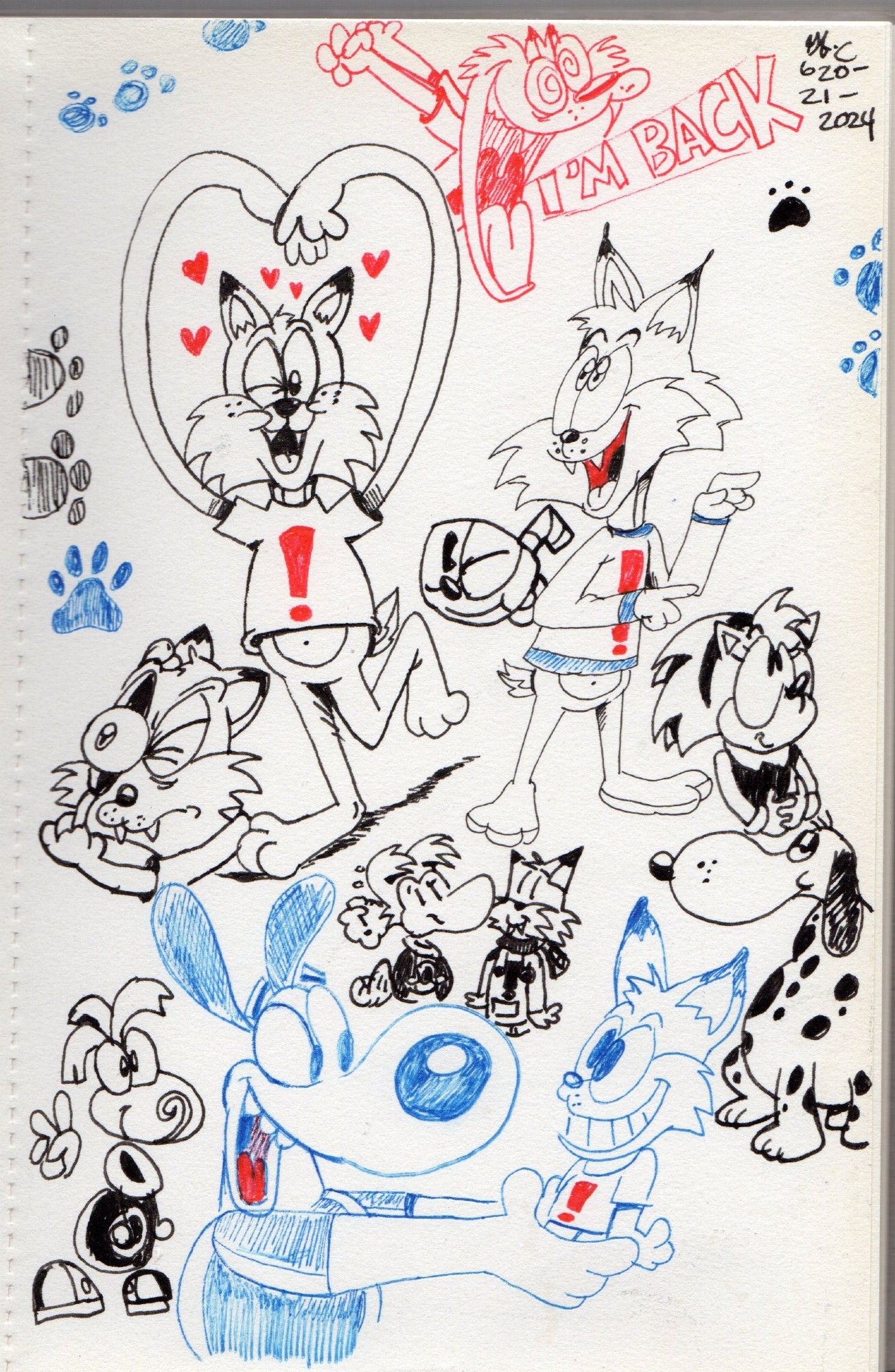 Sakura Micron Pen doodles of Bubsy, Rayman, Dudley, Amy, Cuphead... it's a cartoon minagere!