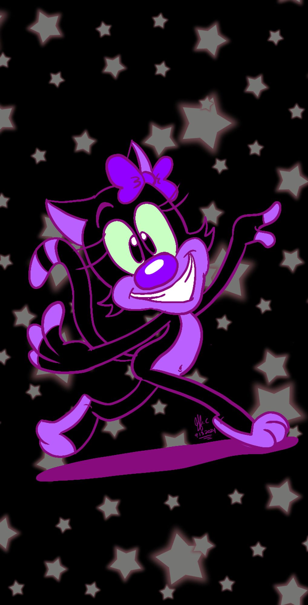 Drawn yesterday, it's one of my black cat OCs' Beltza. She likes to dance under the stars.