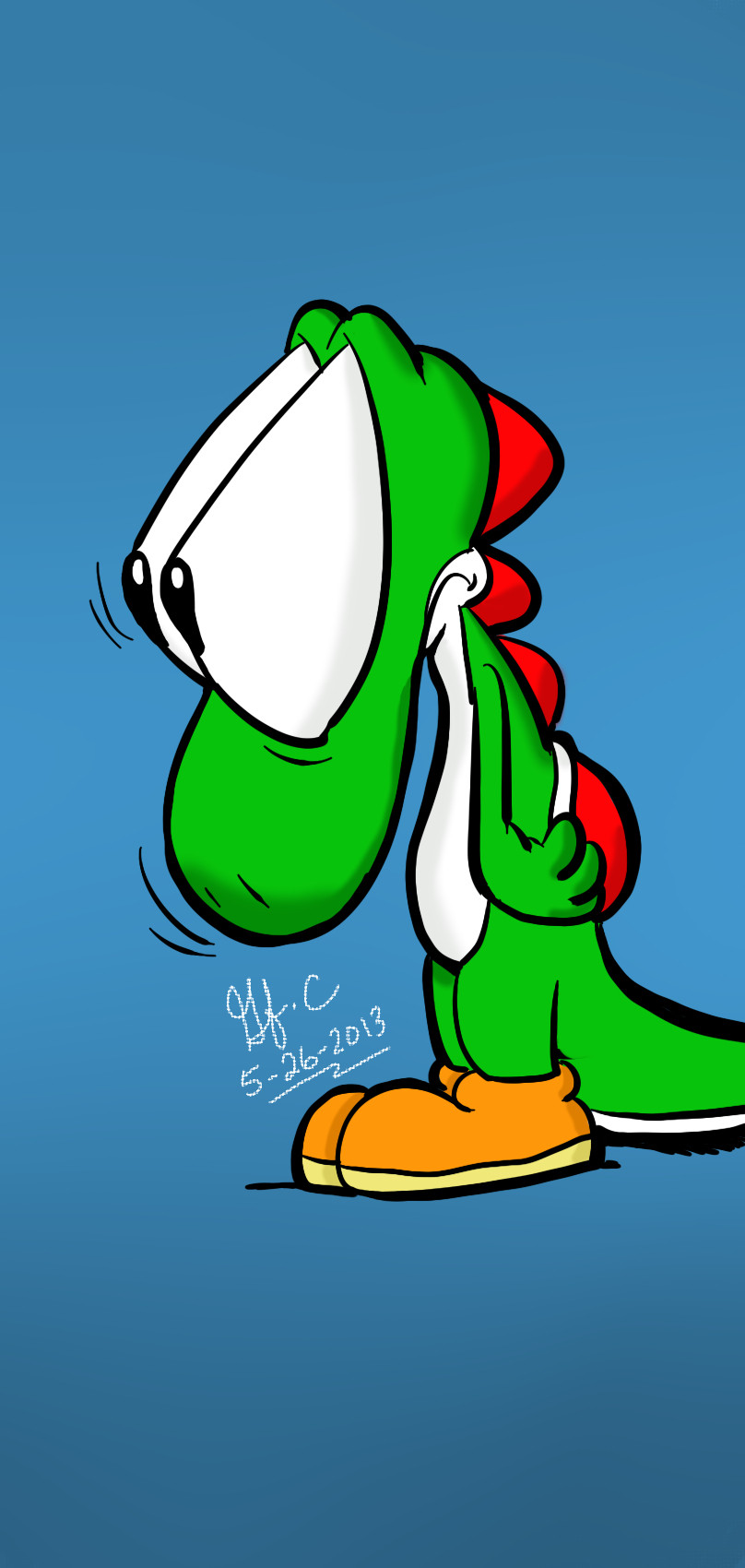 2013 old Yoshi fan artwork. Yoshi doing a disblief/shocked "take".