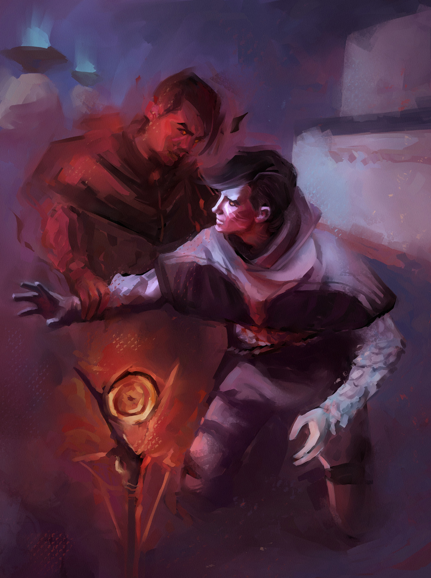 Digital painting of Destiny 2 characters; Crow and his nightmare Uldren Sov