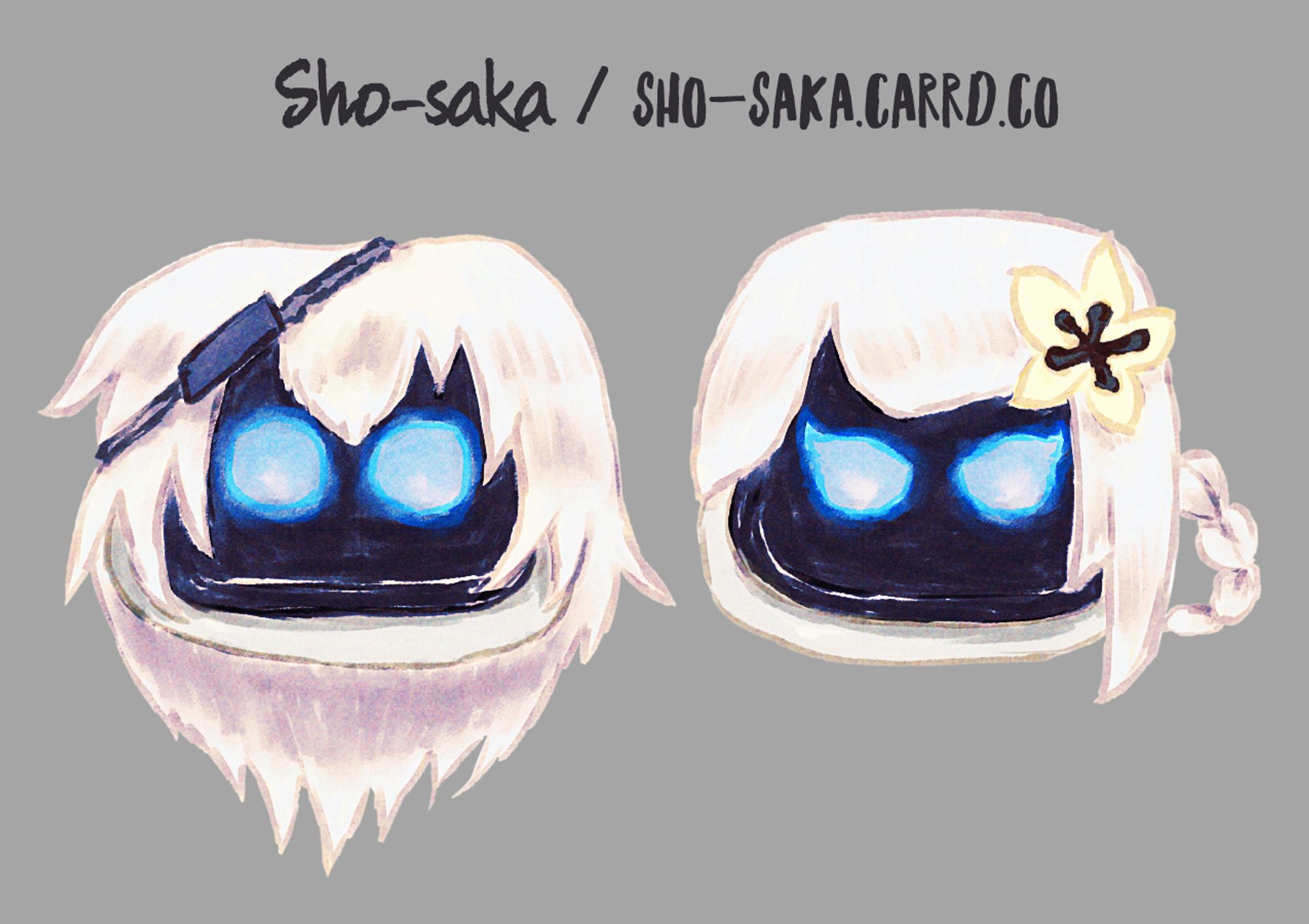 Headshot fanart of NieR-Bot [left] and Kainé-Bot [right]