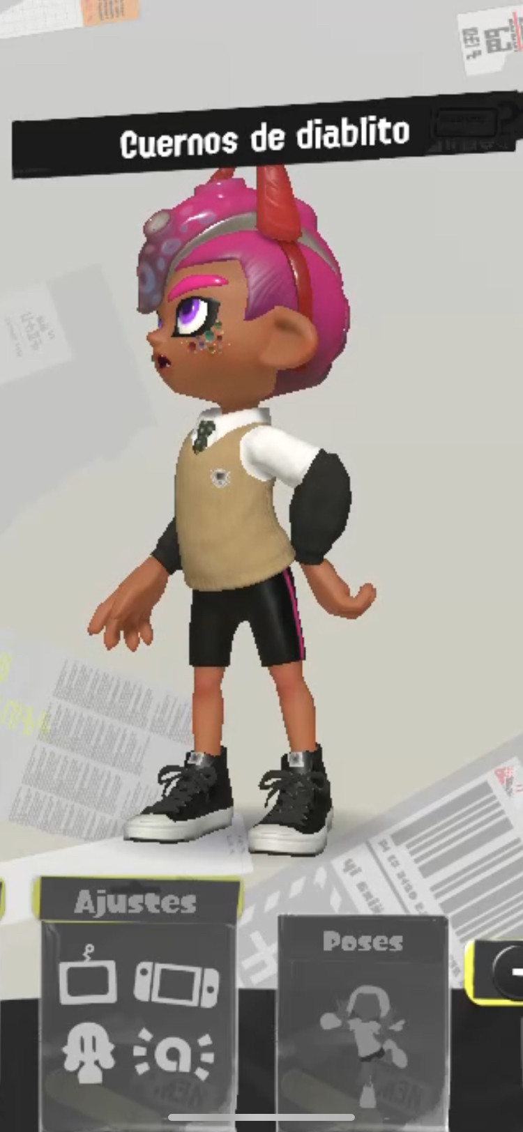 Octoling wearing horns, looking around confused