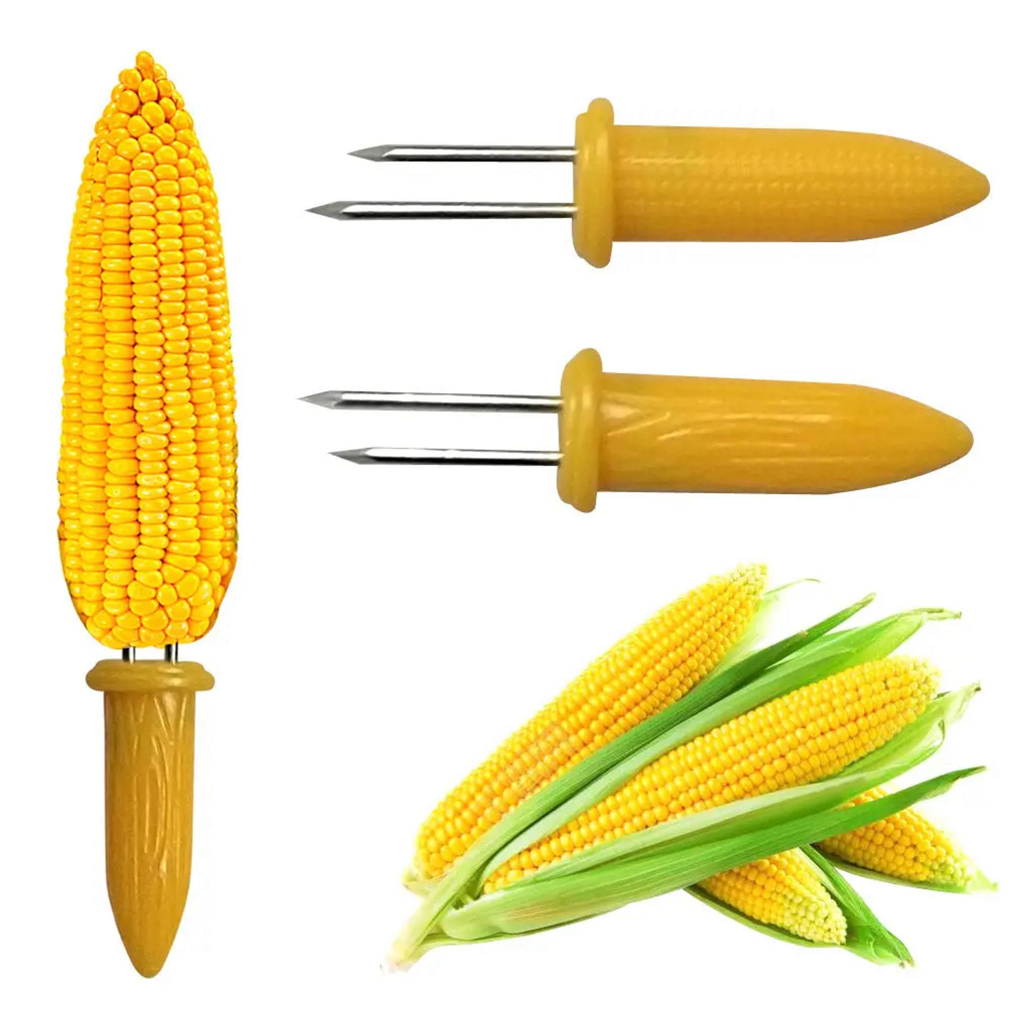 Corn holders: yellow molded plastic pieces with two metal pins on one end that you stick into a corn cob so you don’t have to touch the buttery corn.