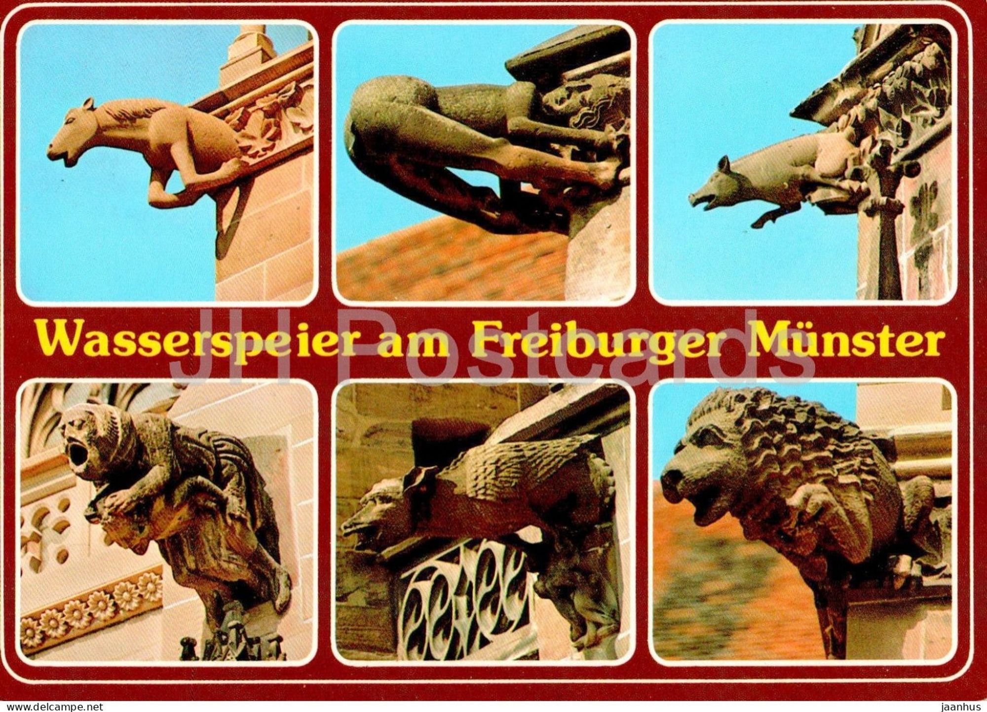 A postcard of some of the gargoyles on Freiburg Minster