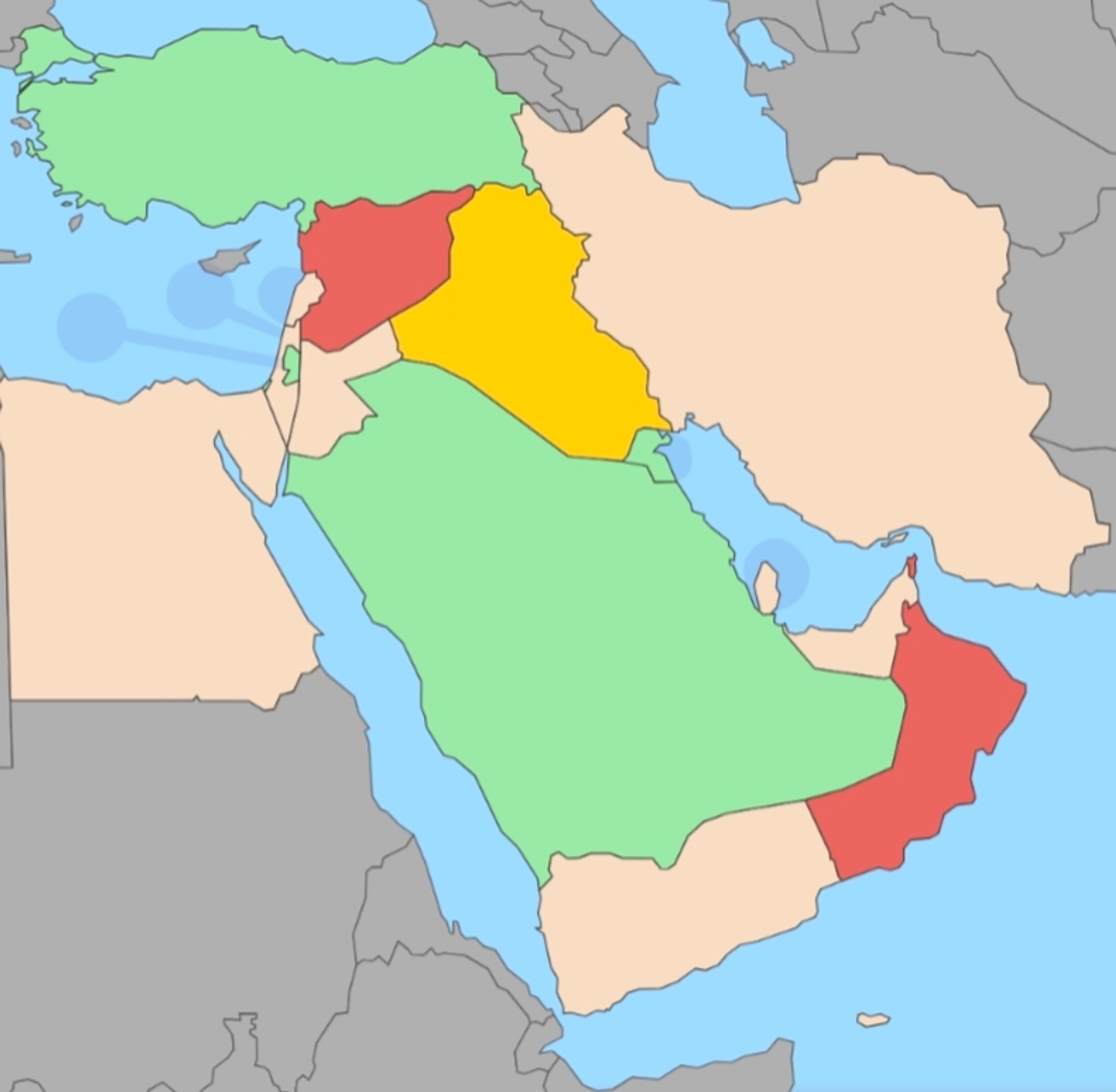 Political map of the middle east