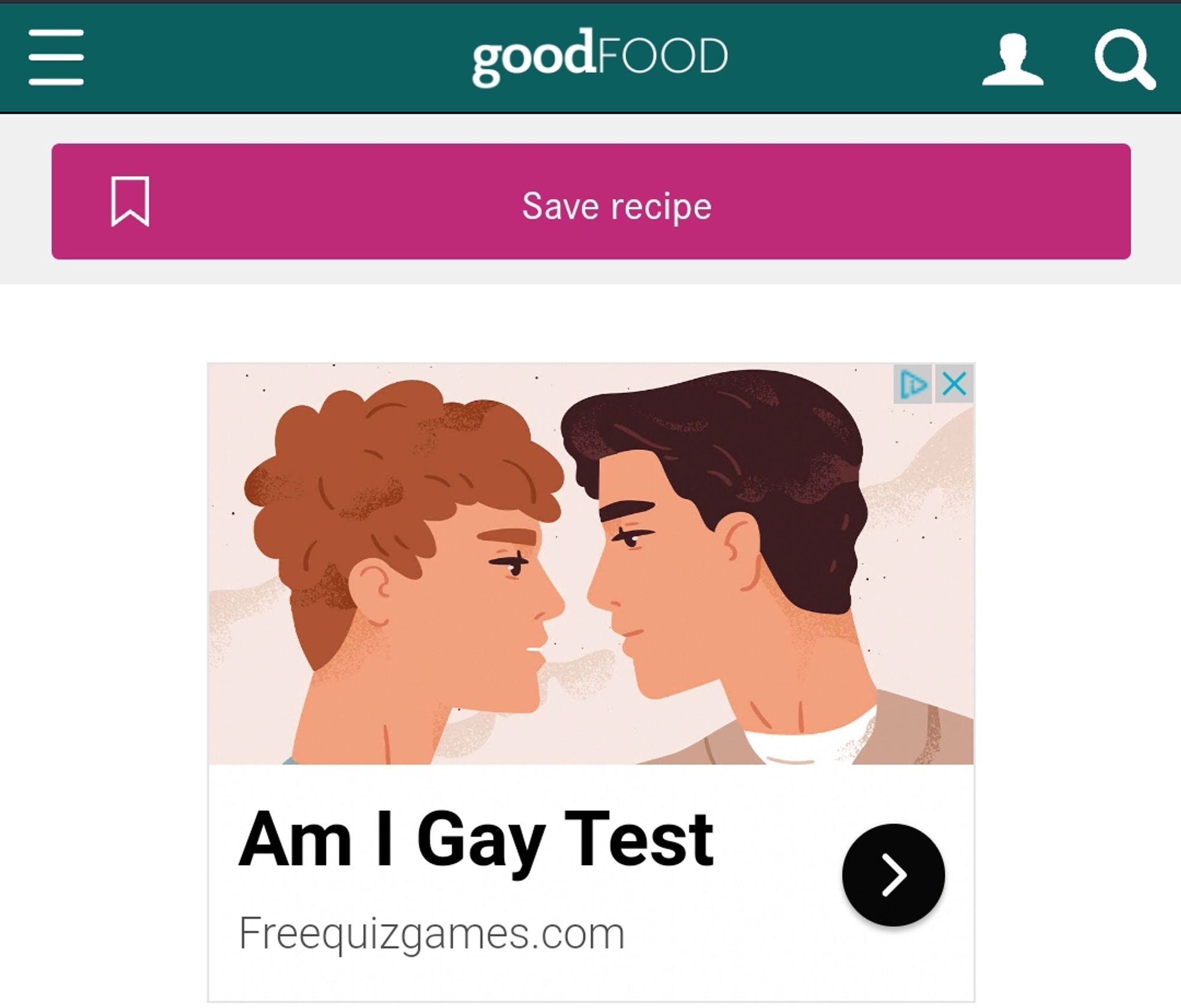 An advert on GoodFood for an "Am I Gay Test?"