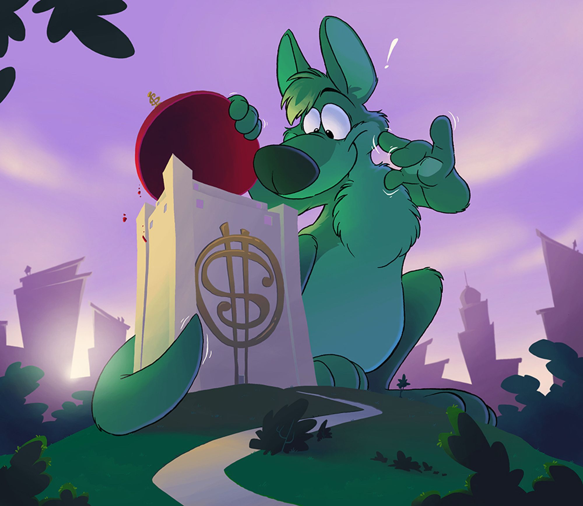 Big green kangaroo checking out the Duckburg money bin. Art by Raccoon Drew