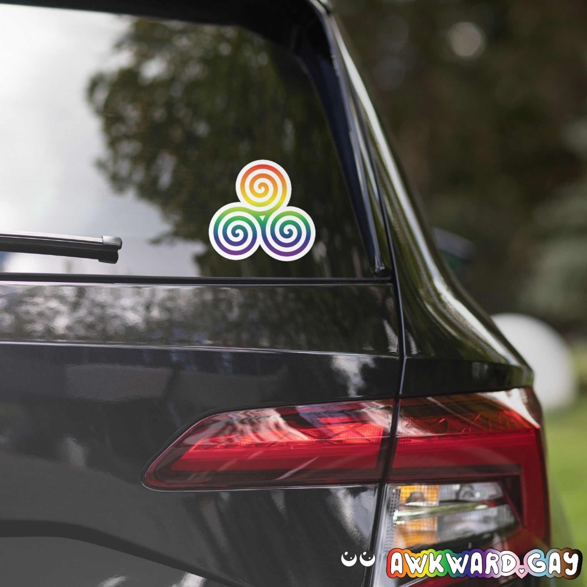 Mockup of the Celtic Triskelion in a car's back window