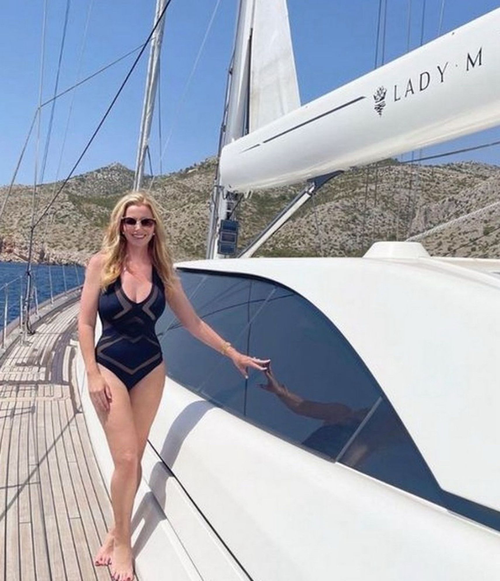 Michelle Moneybags Mone on board her yacht Lady M, paid for by PPE rort