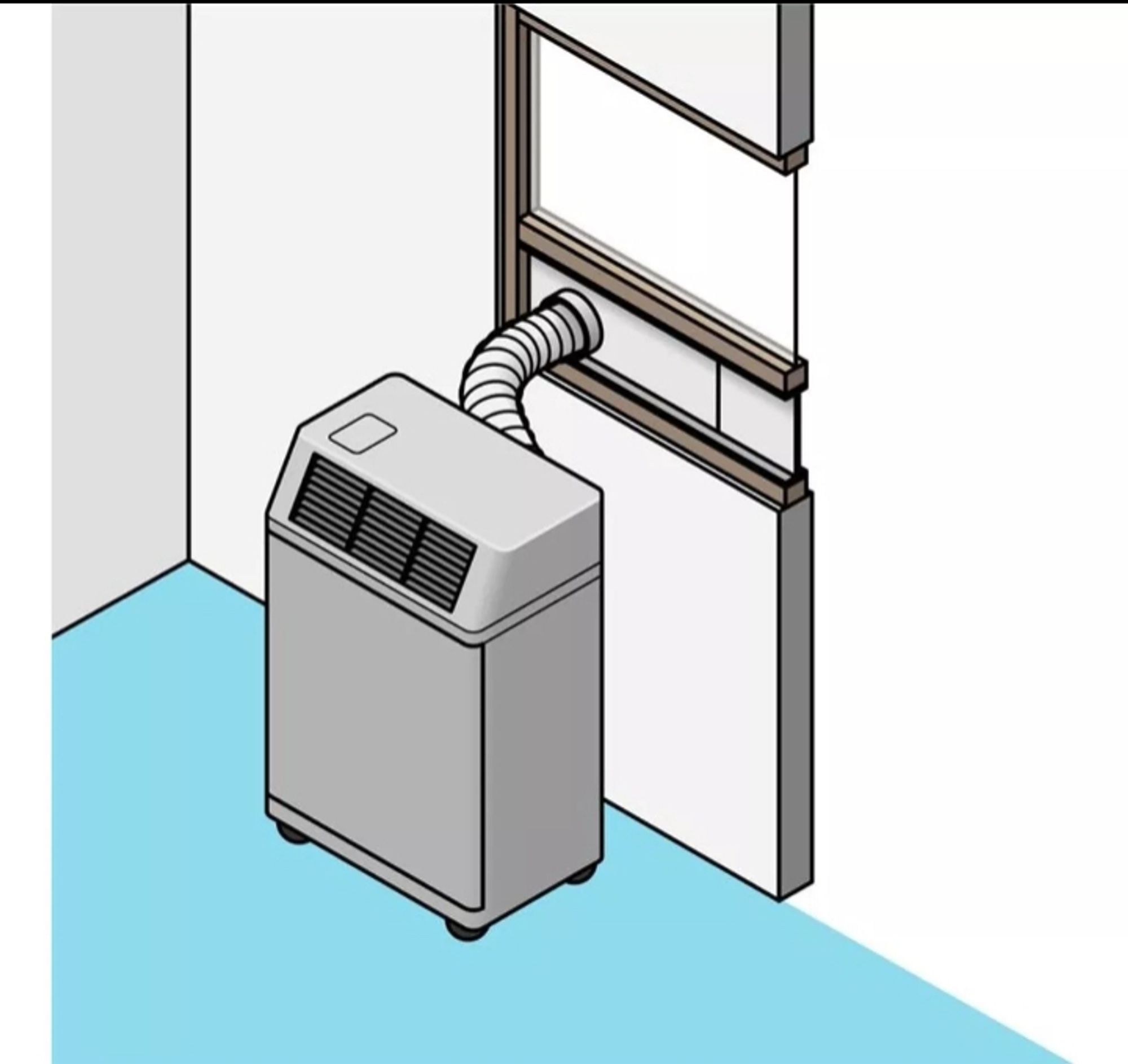 desenho de manual de instrução representando a instalação de régua para duto de um ar condicionado portátil na horizontal em uma janela