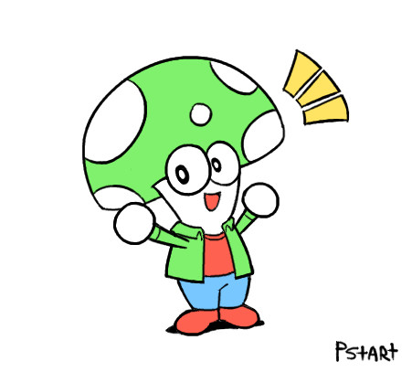 A drawing of Jazz, the world's favorite green mushroom man, drawn by PizzaStart