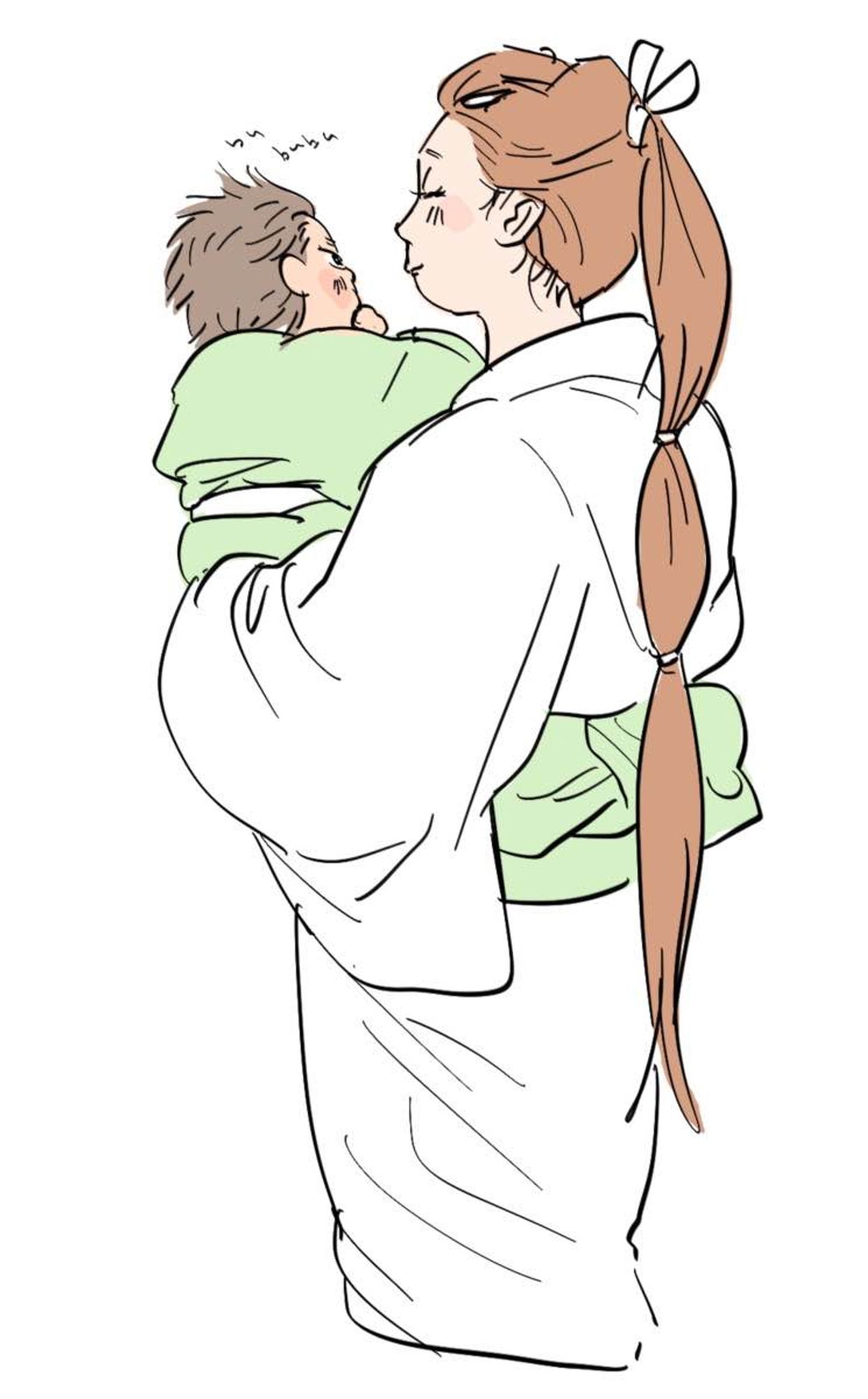 in this Ooku/Edo au, my OC Yukiha as a single mother carrying her baby son Yoshinari